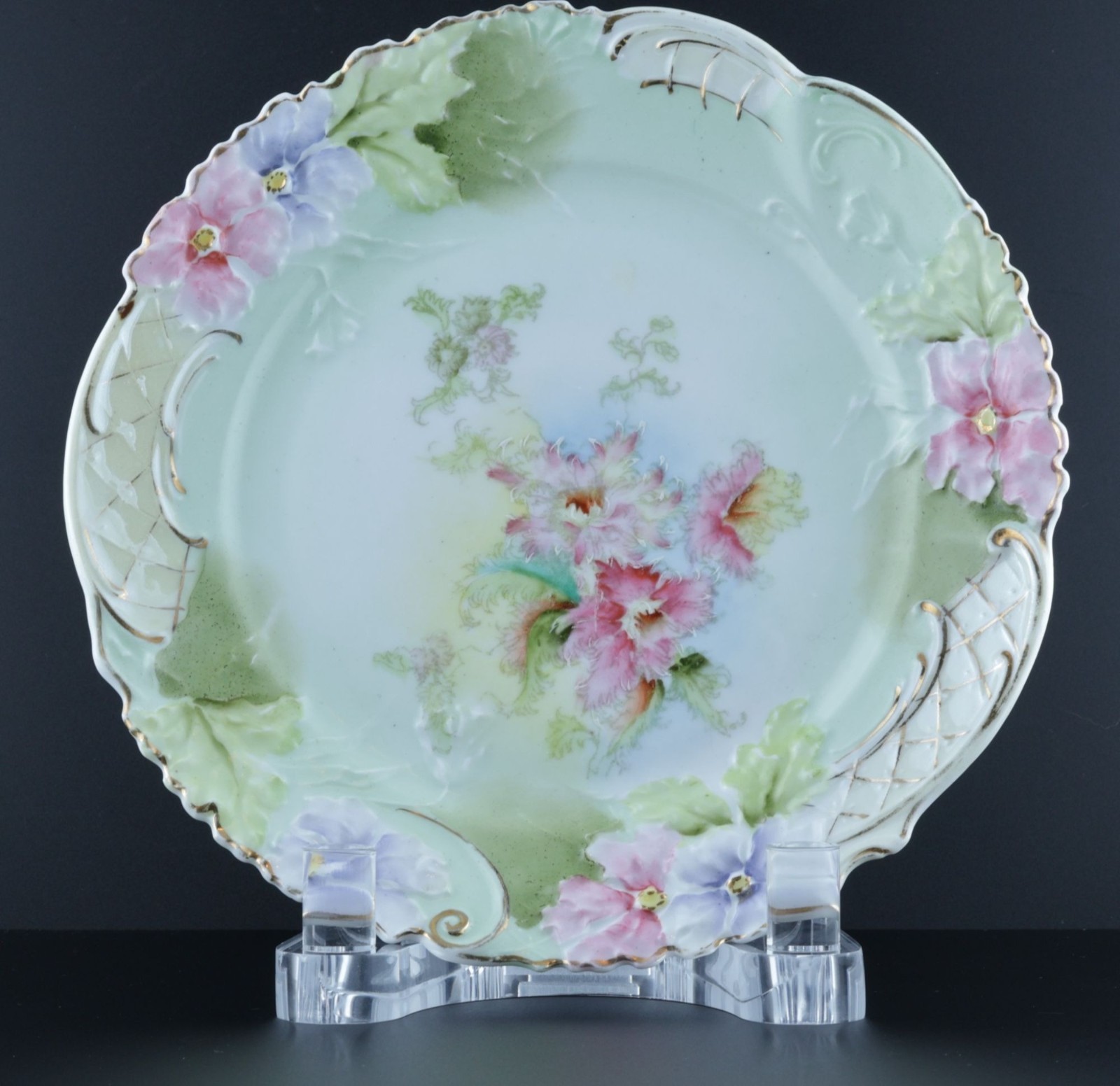 Antique R.S. Prussia Porcelain Cabinet Plate With Floral & Gold Design 8 Inch