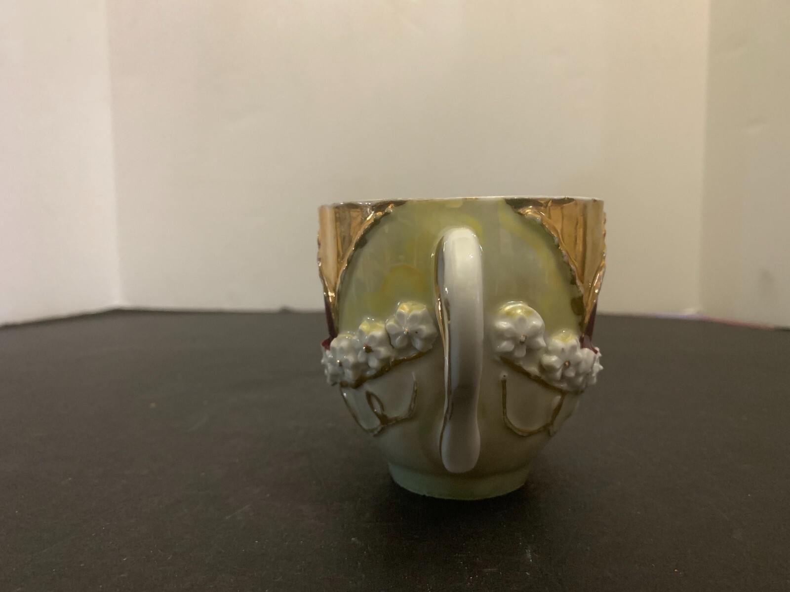 Antique Victorian Aesthetic Period Ornate Flower Garland Relief Lusterware Cup