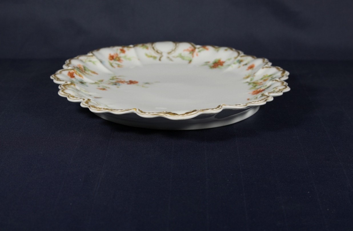 HAVILAND & CO LIMOGES GOLD RIM WREATH RUST PEACH BLUE FLORAL PLATTER-FRANCE