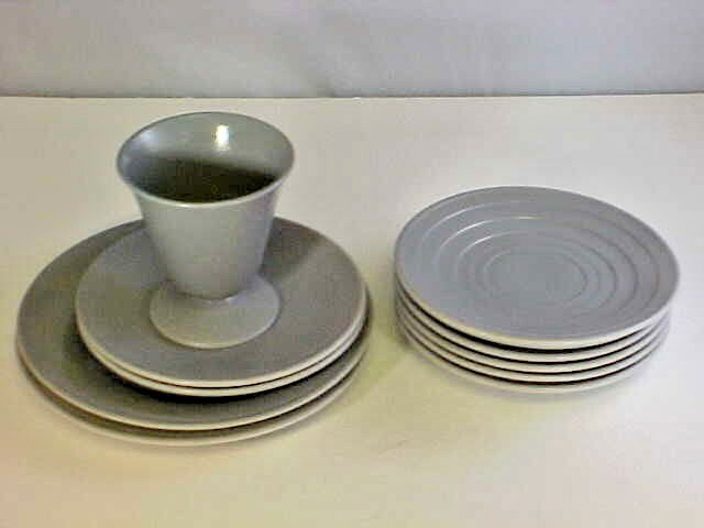 Hazel Atlas Gray Dinnerware Lot of 12 Ovide Moderntone Plates Saucers Parfait