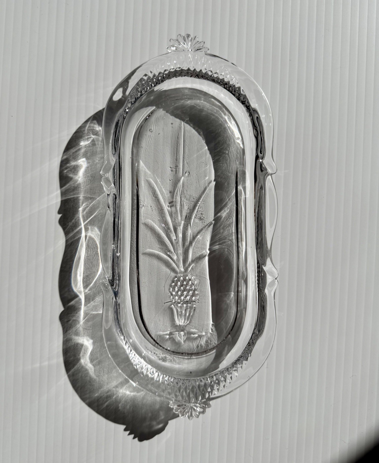 Vtg Heisey Plantation Pineapple Clear Glass Celery/ Butter Dish Oval 9.5x 4.25″