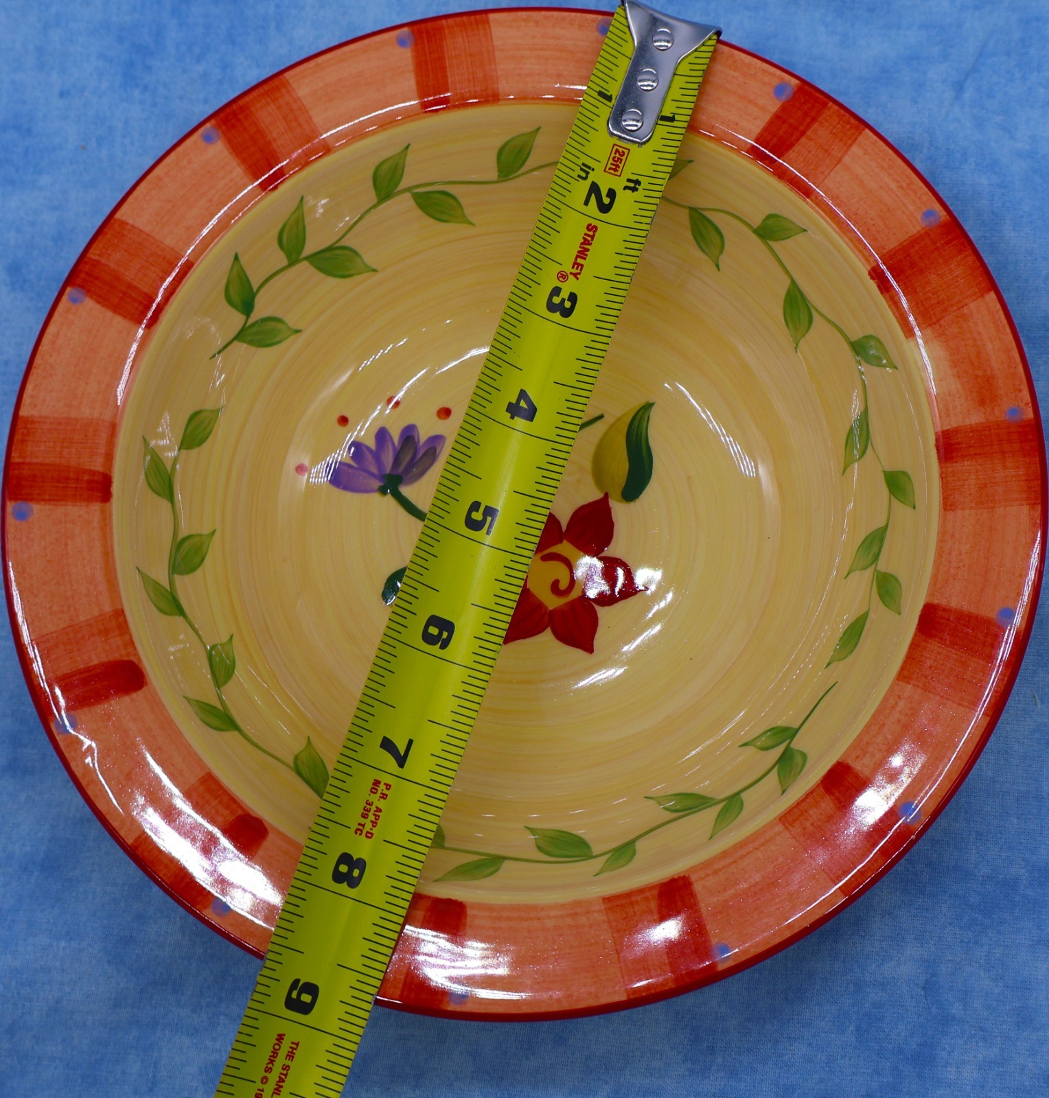 Pfaltzgraff Napoli Hand Painted 8.75″ Serving Bowl • Vine Border • Red Rim
