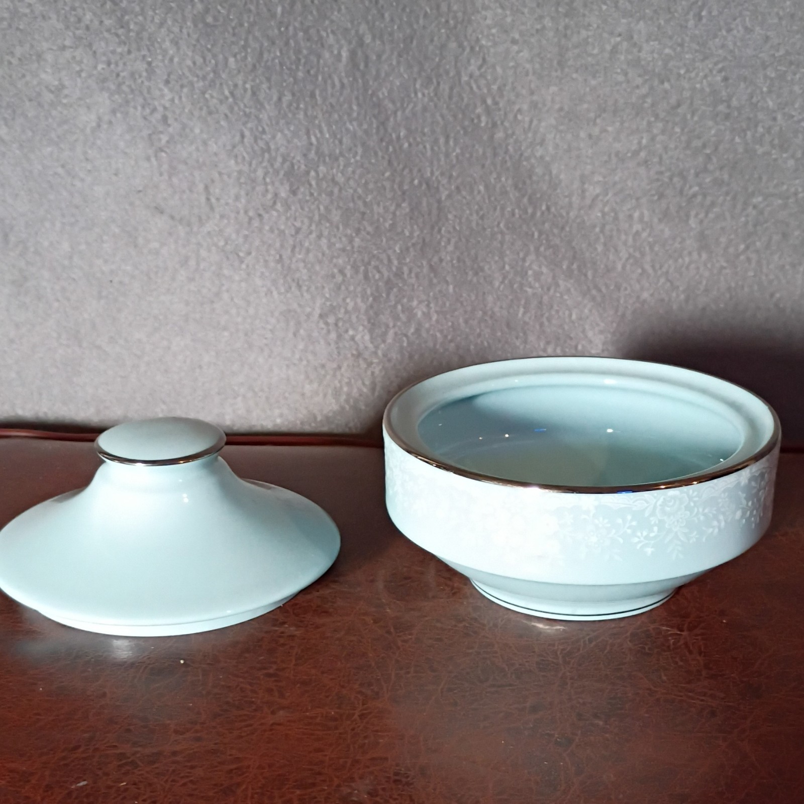 Noritake Fidelity Creamer & Sugar Set Light Blue Floral Porcelain Japan 3pc