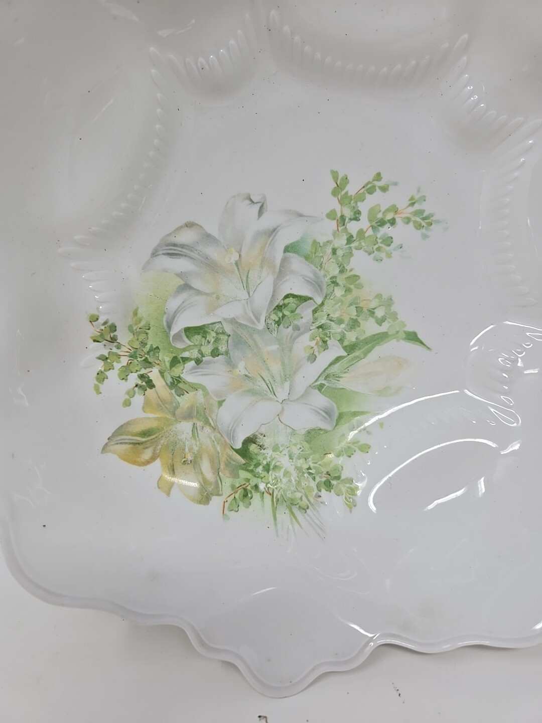 Antique RS Prussia Bowl — Lillies Decoration, Mold 252 11″