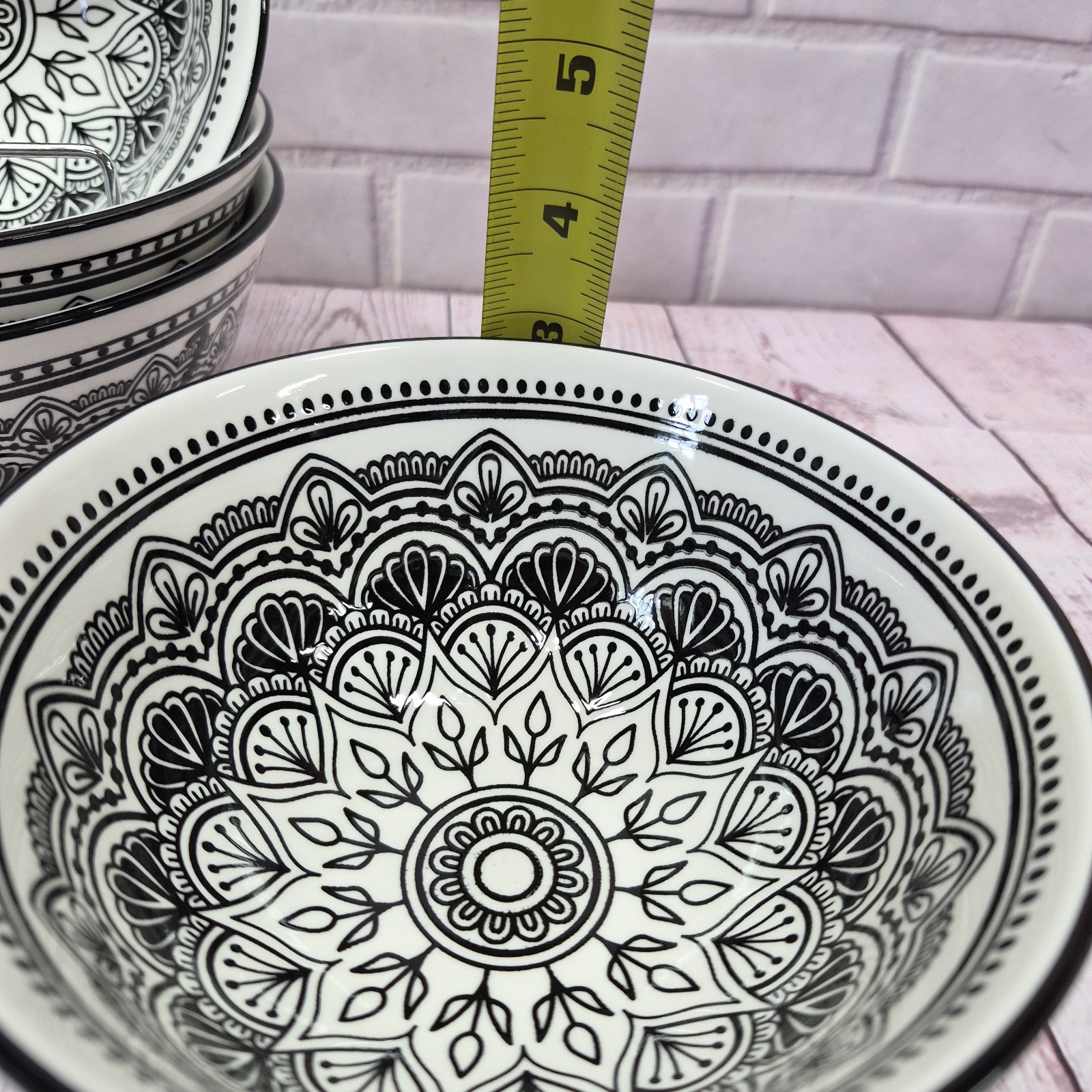 Royal Norfolk Set of 4 Cereal Salad Bowls Black and White 6” Mediterranean~New!