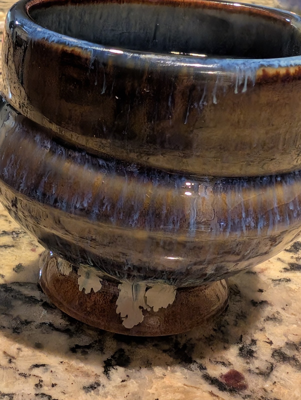 2017 Bill Campbell Pottery Cup or Bowl Dish Signed CV2017 Unique Drip Glaze