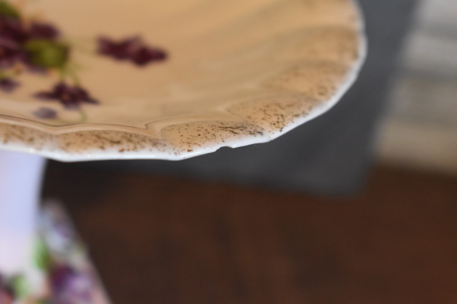 Vintage Handpainted Lefton China Pedestal Compote Bowl Violet Flower Accents