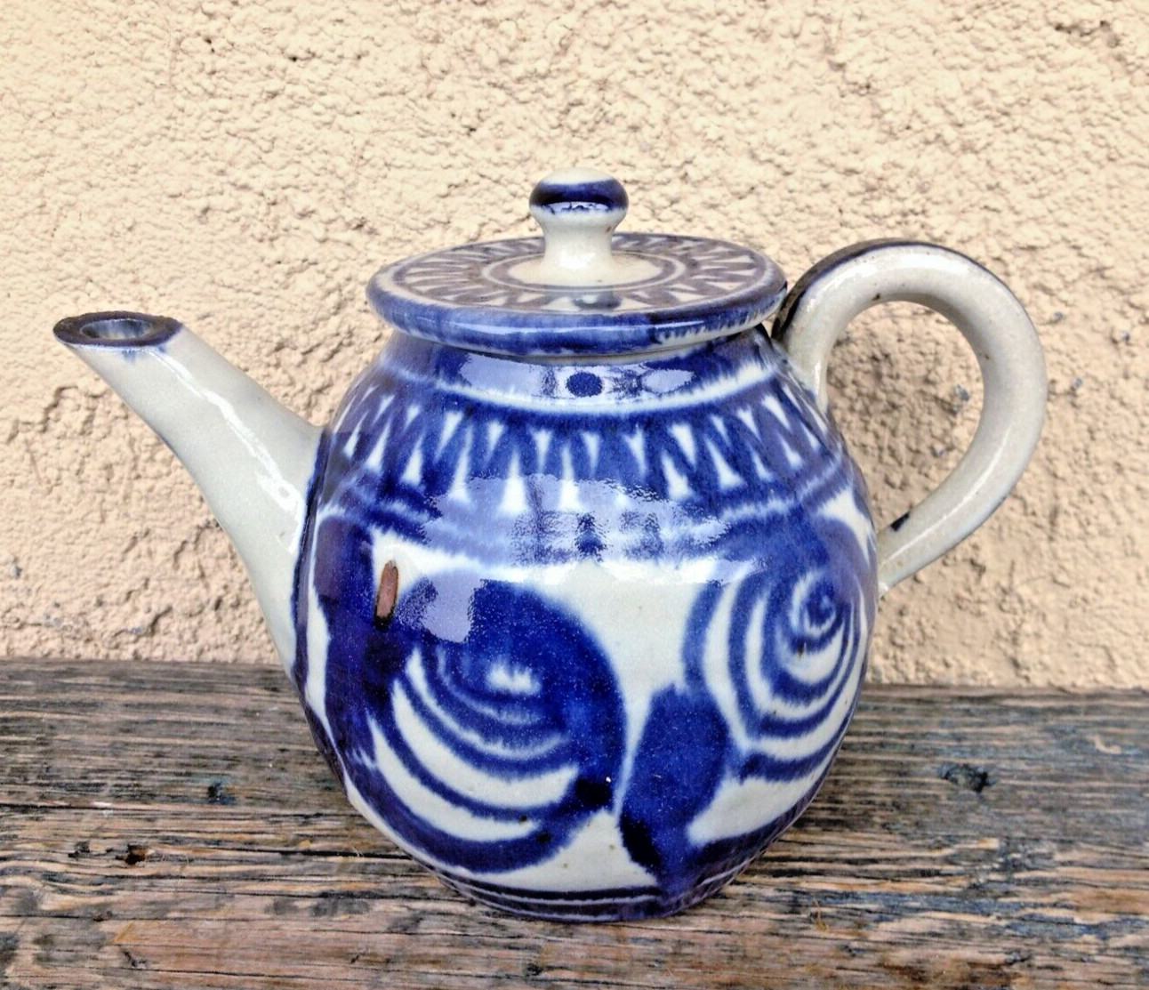 SALT GLAZE CERAMIC EARTHENWARE STONEWARE HANDCRAFTED TEAPOT BLUE & GRAY