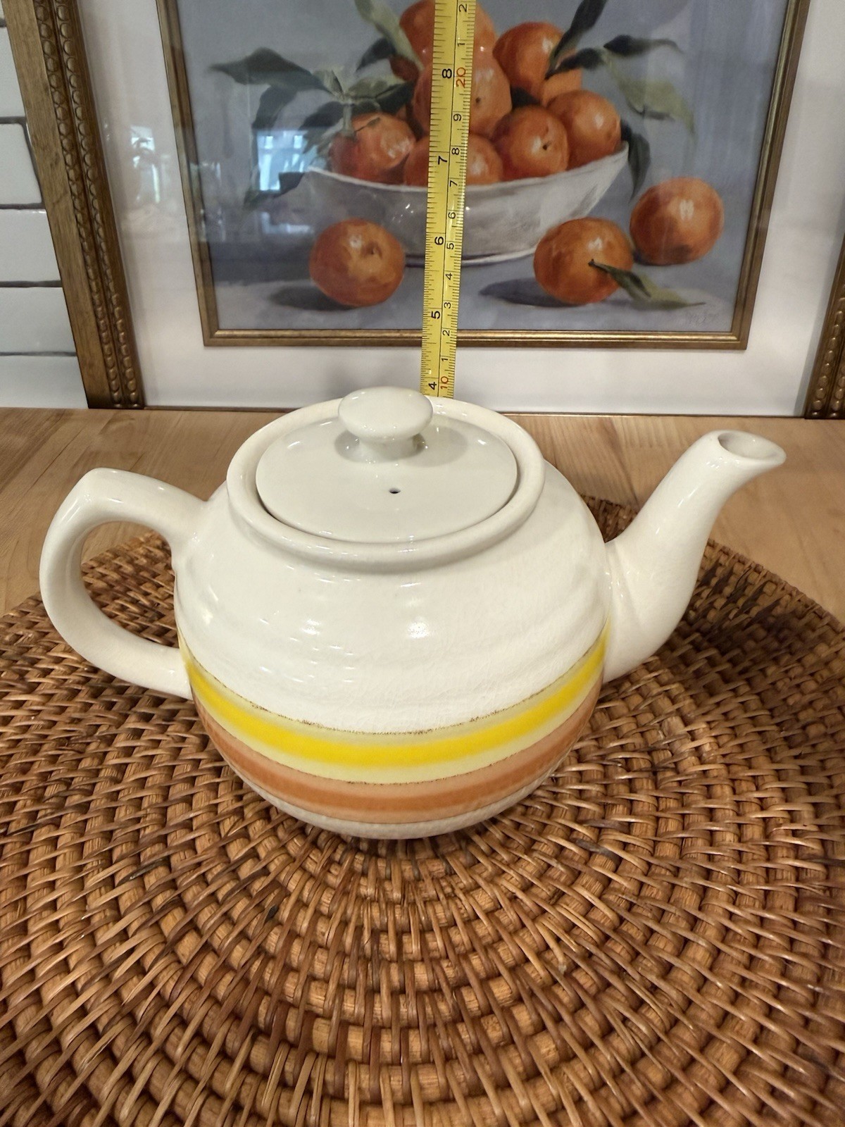 Vintage Teapot Tea Pot Stoneware Japan w/ Lid Ceramic Pottery Orange Stripe