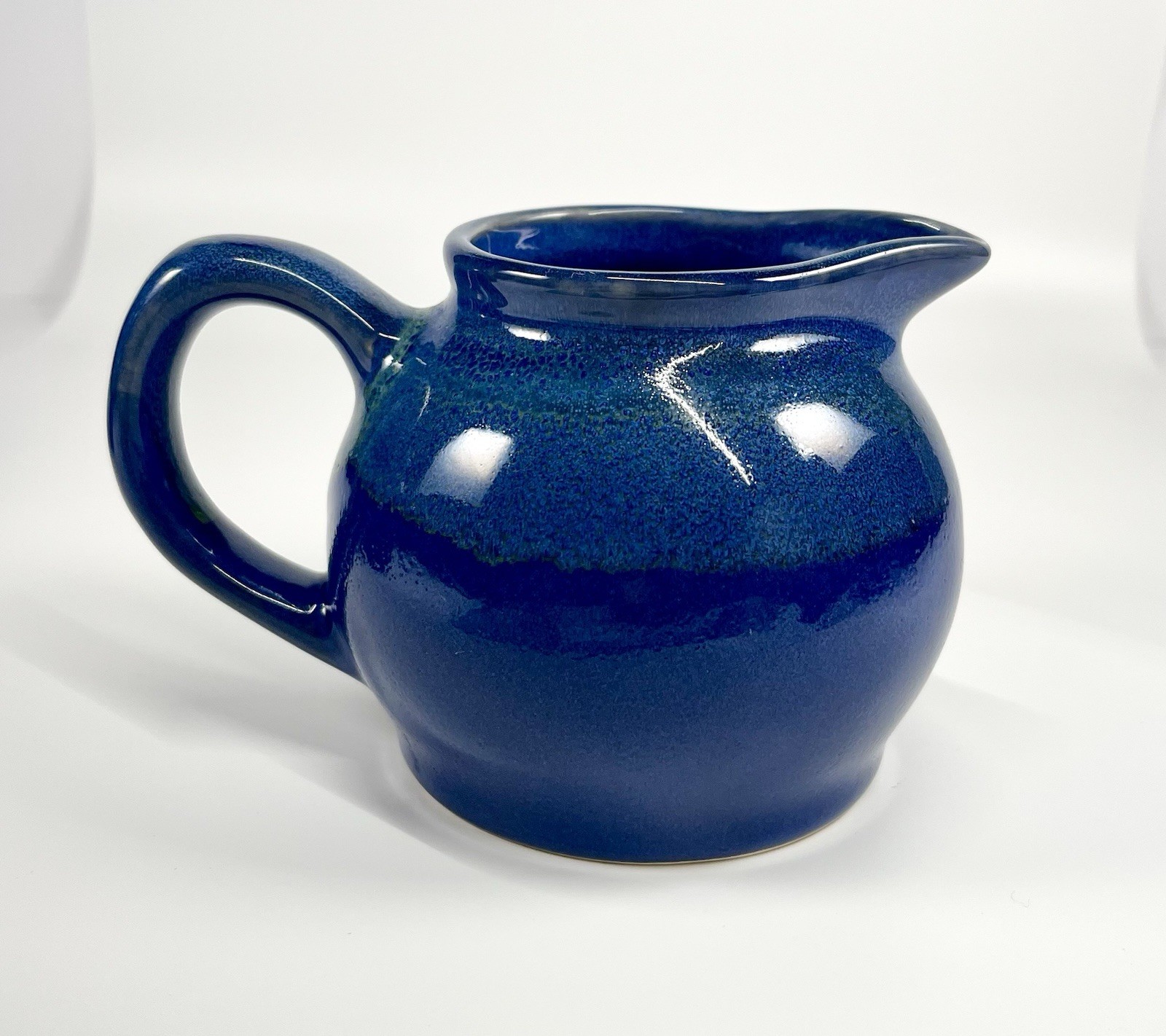 Handcrafted Stoneware Pottery Creamer And Lidded Sugar Bowl Set Blue Glaze EUC