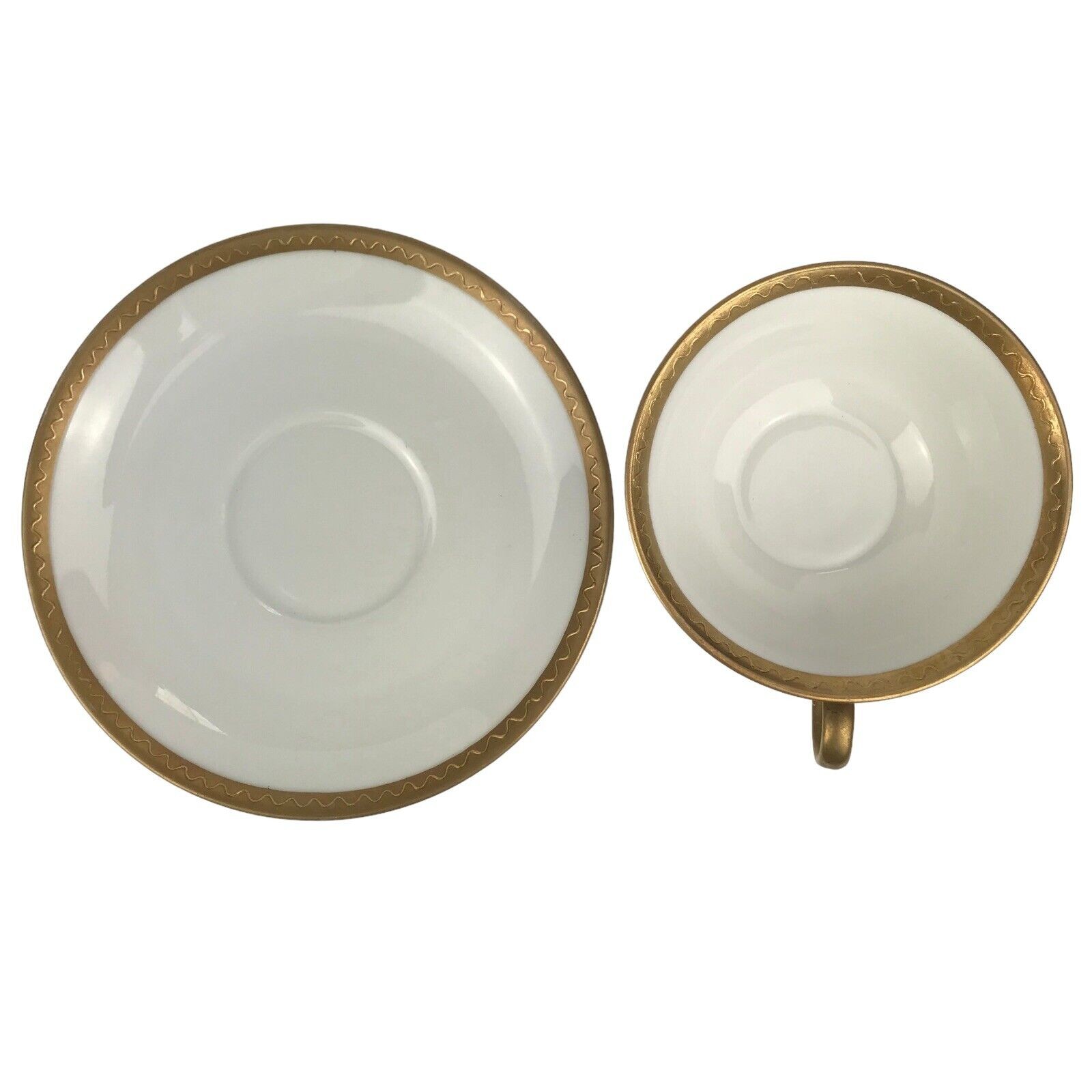 O&EG Royal Austria Teacup & Saucer Set 8 Cups 7 Saucers White Gold Trim Vintage