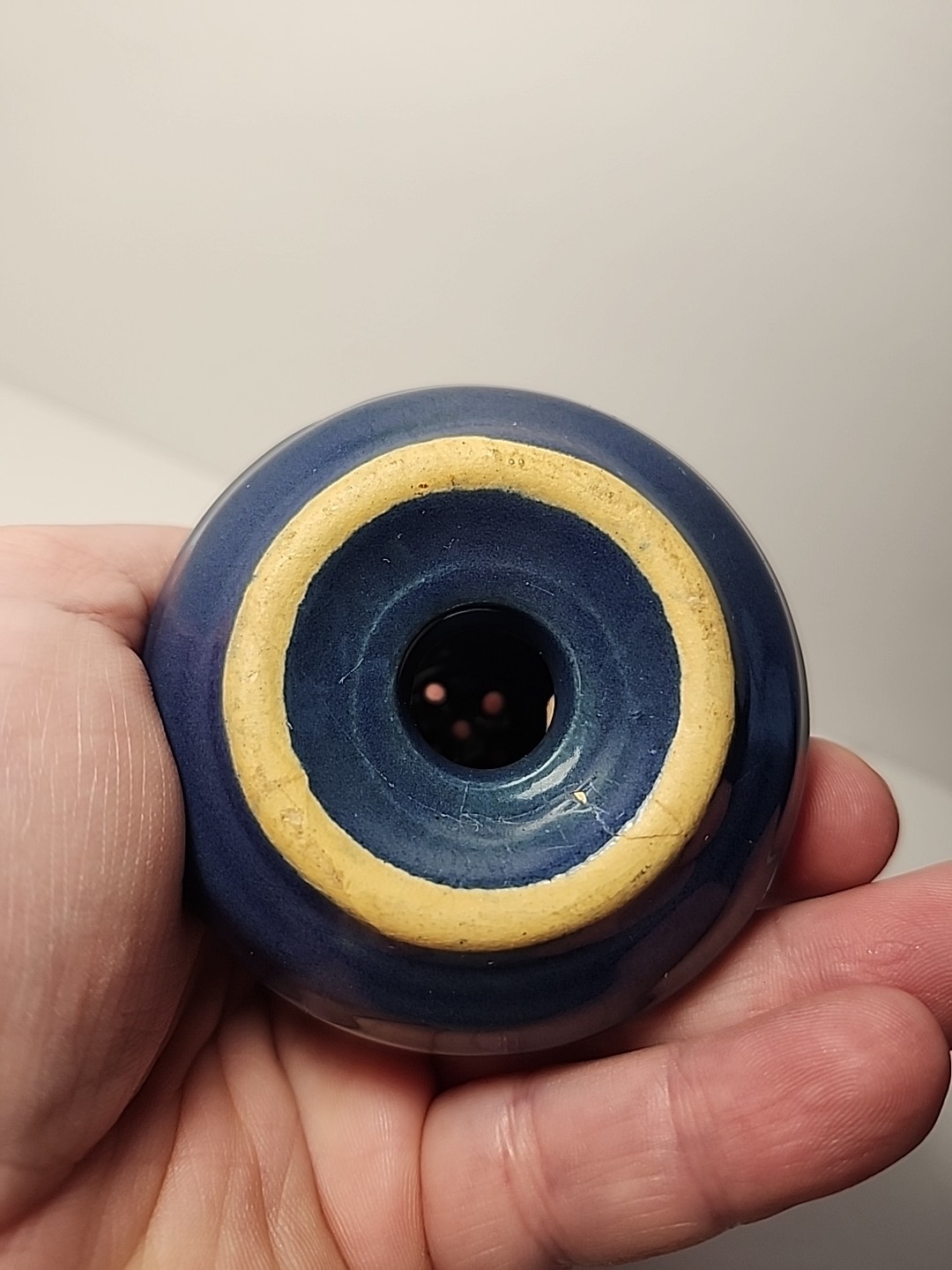 Vintage Cobalt Blue & Yellow Bauer salt and pepper shaker Set Beehive Ribbed