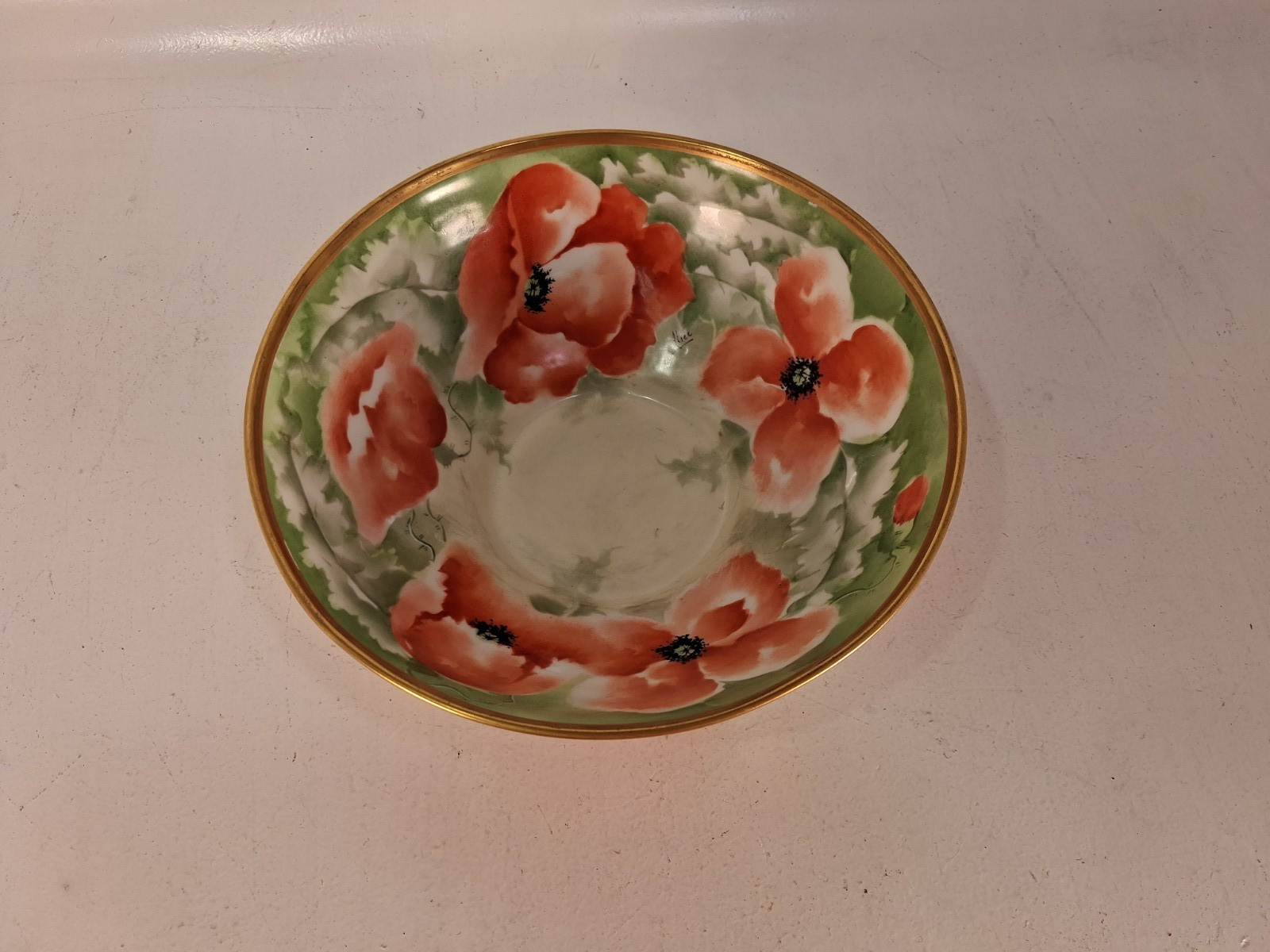 Hand Painted Limoges Coronet 10″ Poppy Bowl, Signed Alice
