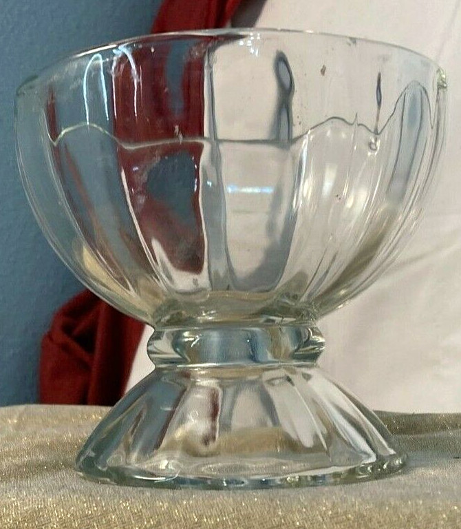 VTG LIBBY CLEAR GLASS COMPOTE PEDESTAL BOWL/CANDY DISH/MINI VASE-4.25″-EX COND