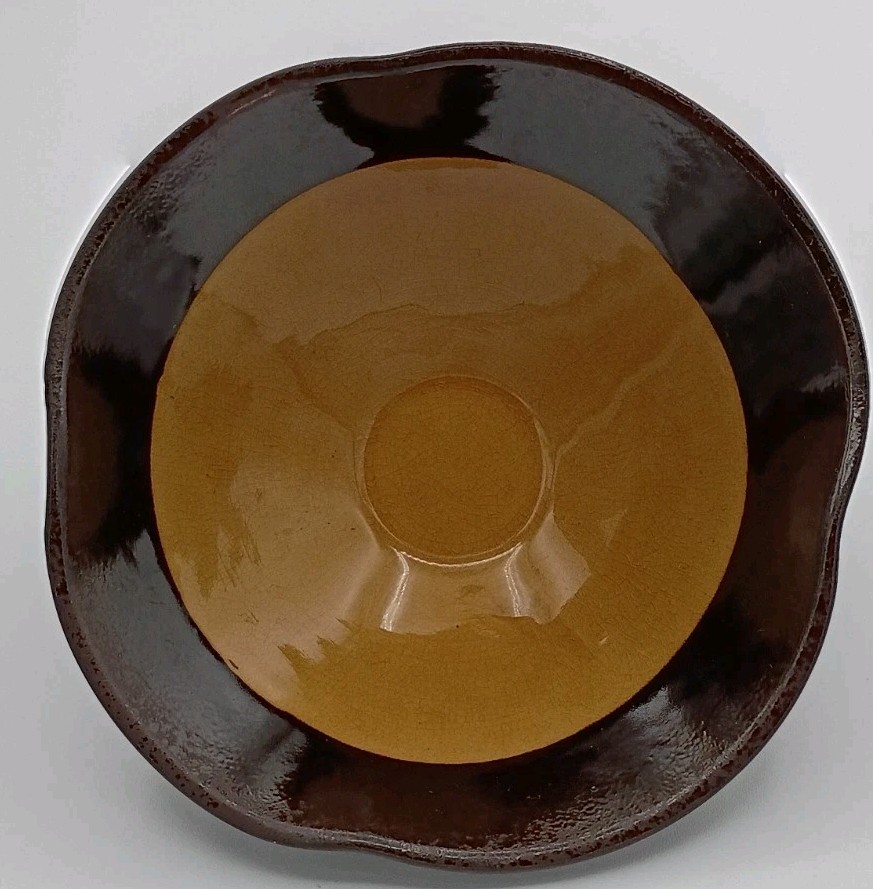 Vtg.MCM Freeform Chocolate & Butterscotch Brown Two Tone Pedestal Bowl-Read Des.