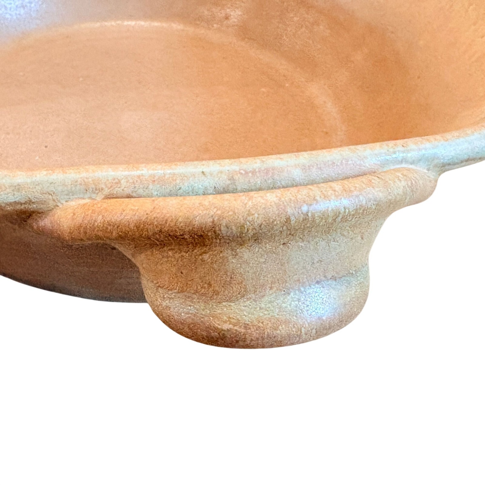 Studio Pottery 12″ Bowl w/ Handles Rustic Brown Stoneware Signed Unique