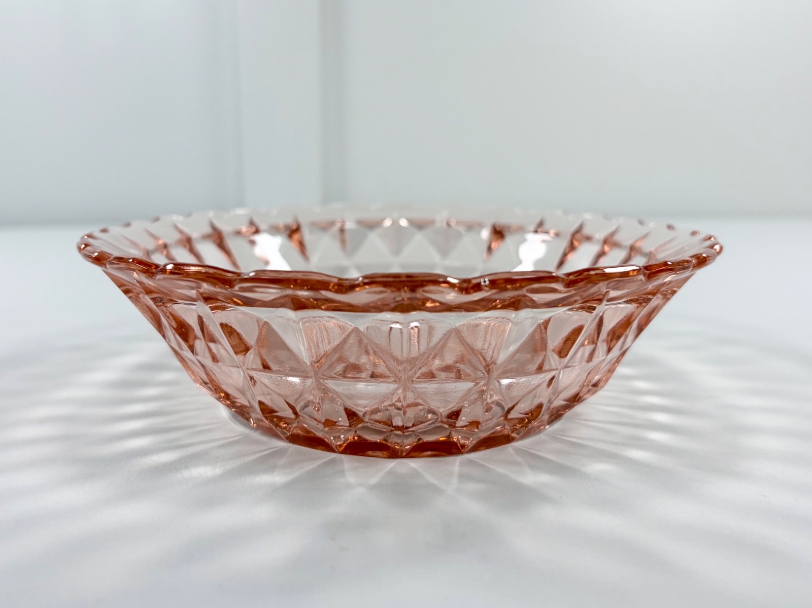 2 Vintage Jeannette Windsor Diamond Pink Depression Glass Oval Serving Bowls Set