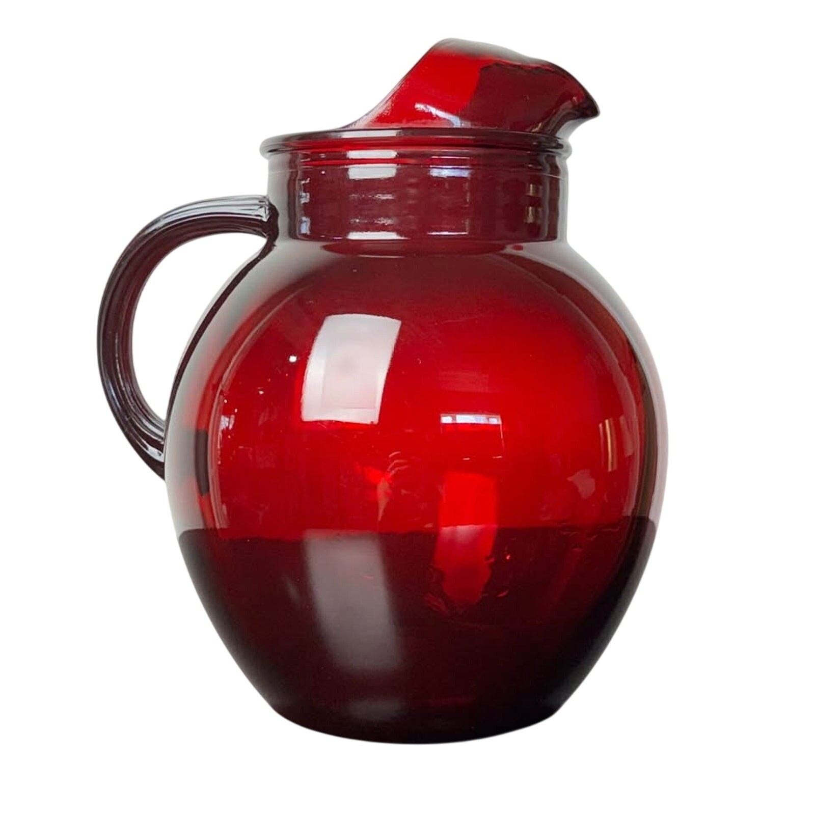 Vintage MCM Retro Anchor Hocking Ruby Red Water Pitcher – Size: Holds 3 Quarts