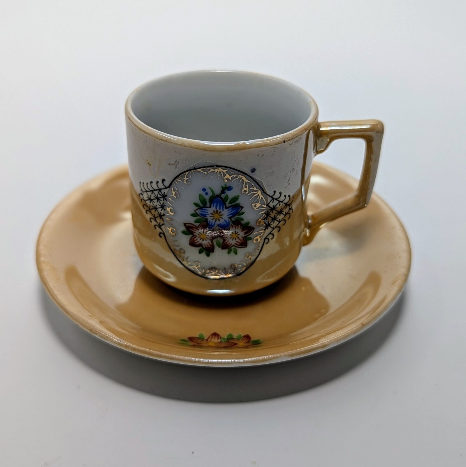 Demitasse Cup and Saucer, Orange Lusterware, Made in Occupied Japan