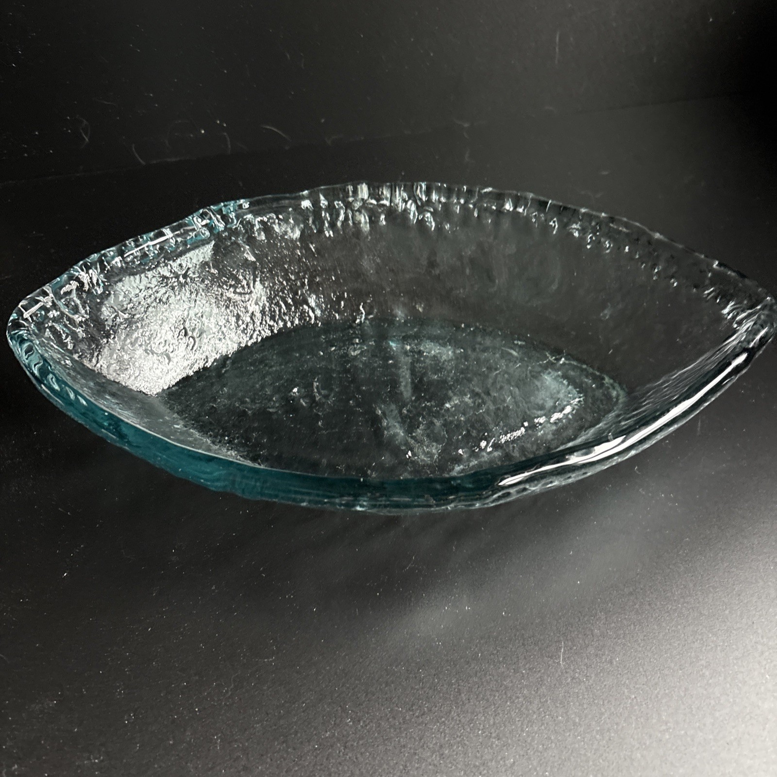 San Miguel Recycled Blue Green Art Glass Oval Bowl Made In Spain 13” X 7.75”