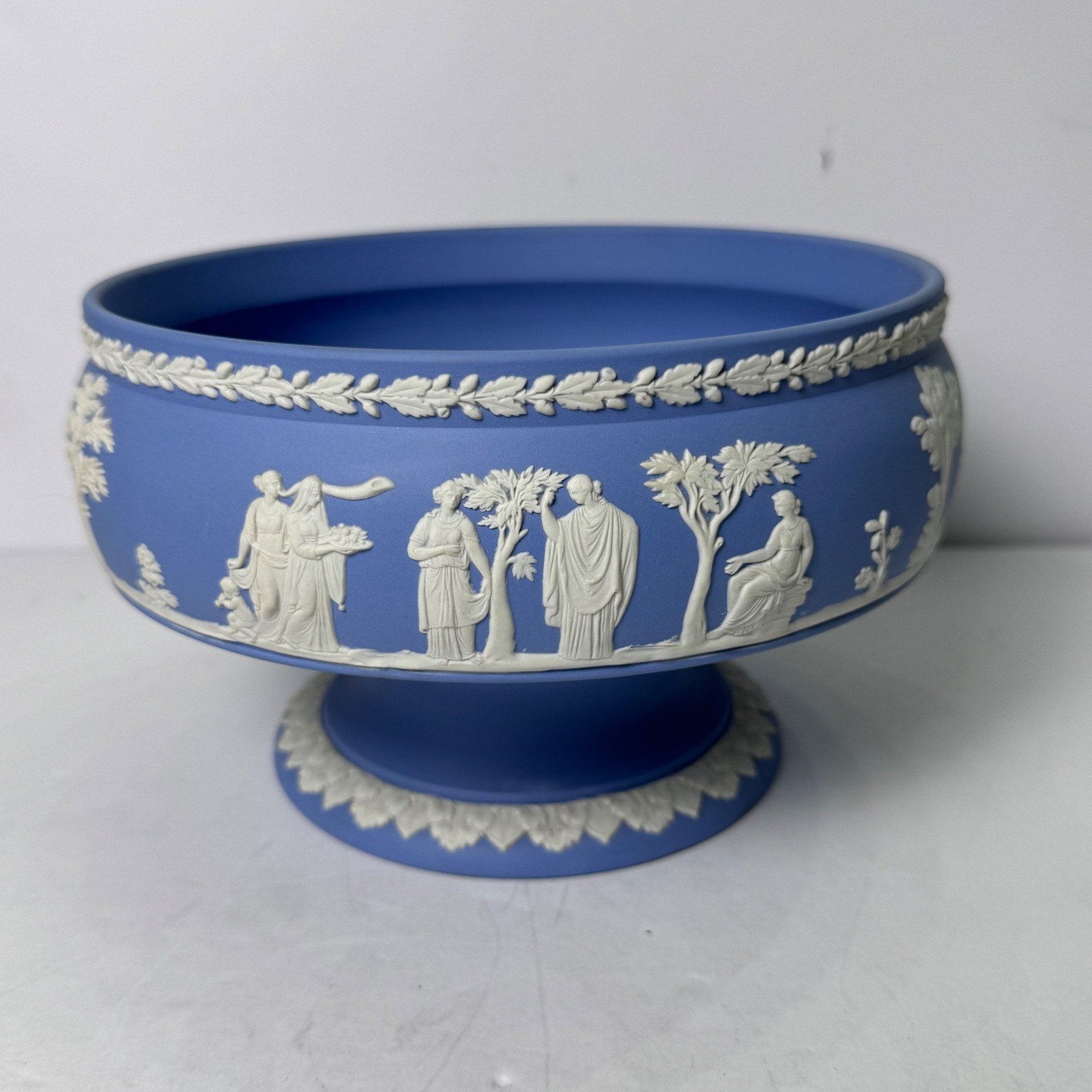 Wedgwood Blue Jasperware Footed Bowl Neoclassical Sacrifice Scenes England