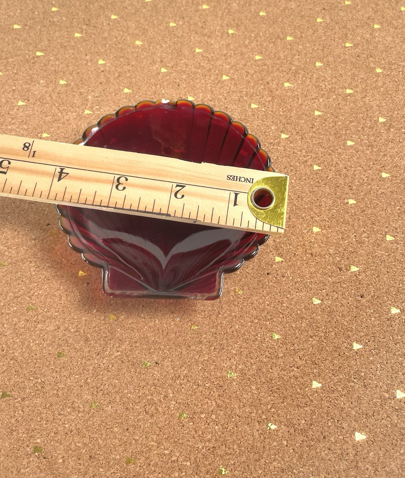 Vintage Ruby Red Cadmium Glass Shell Pattern Candy Dishes Glossy Decorative