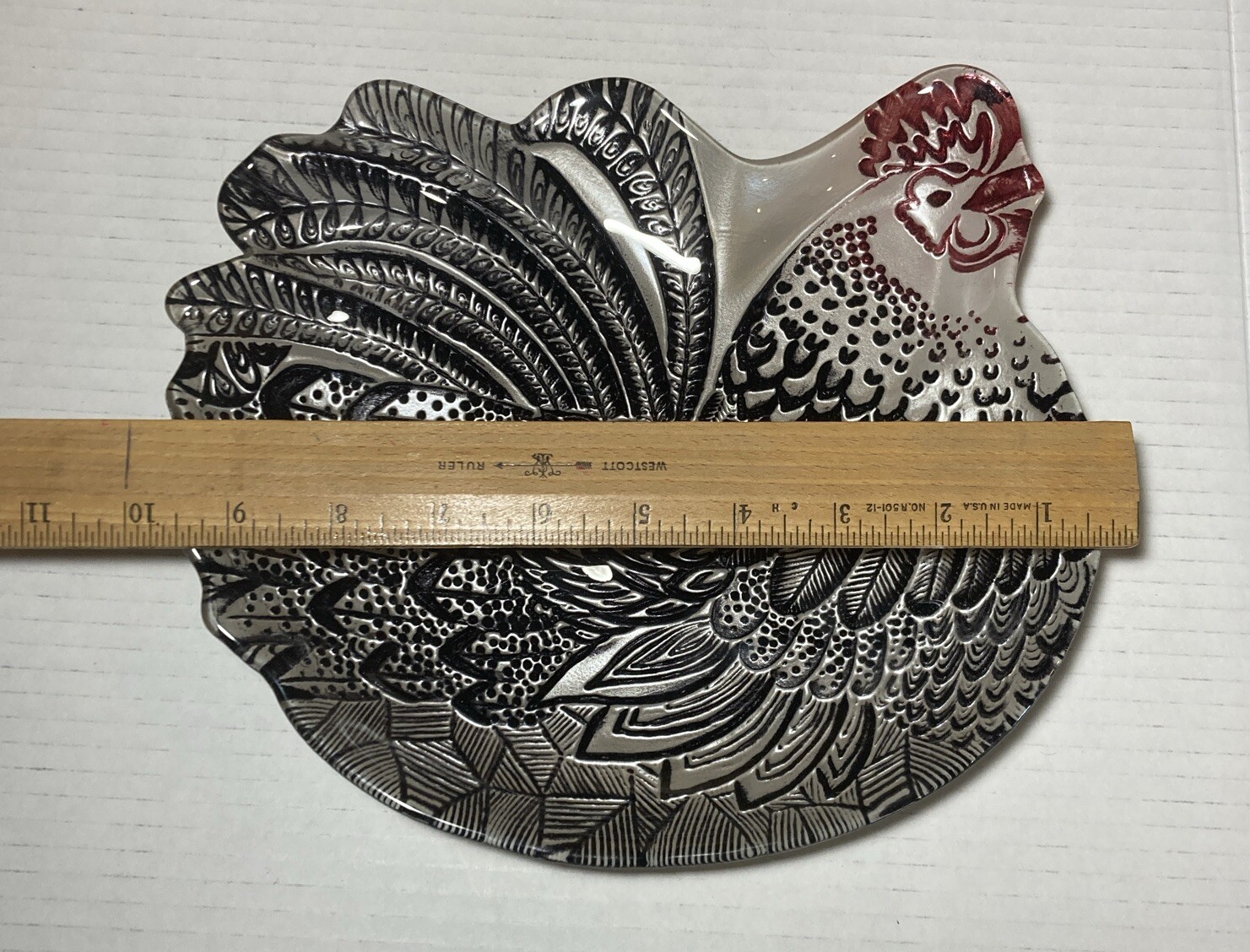 Farmhouse Rooster Metallic Glass Home Decor Platter Country Living