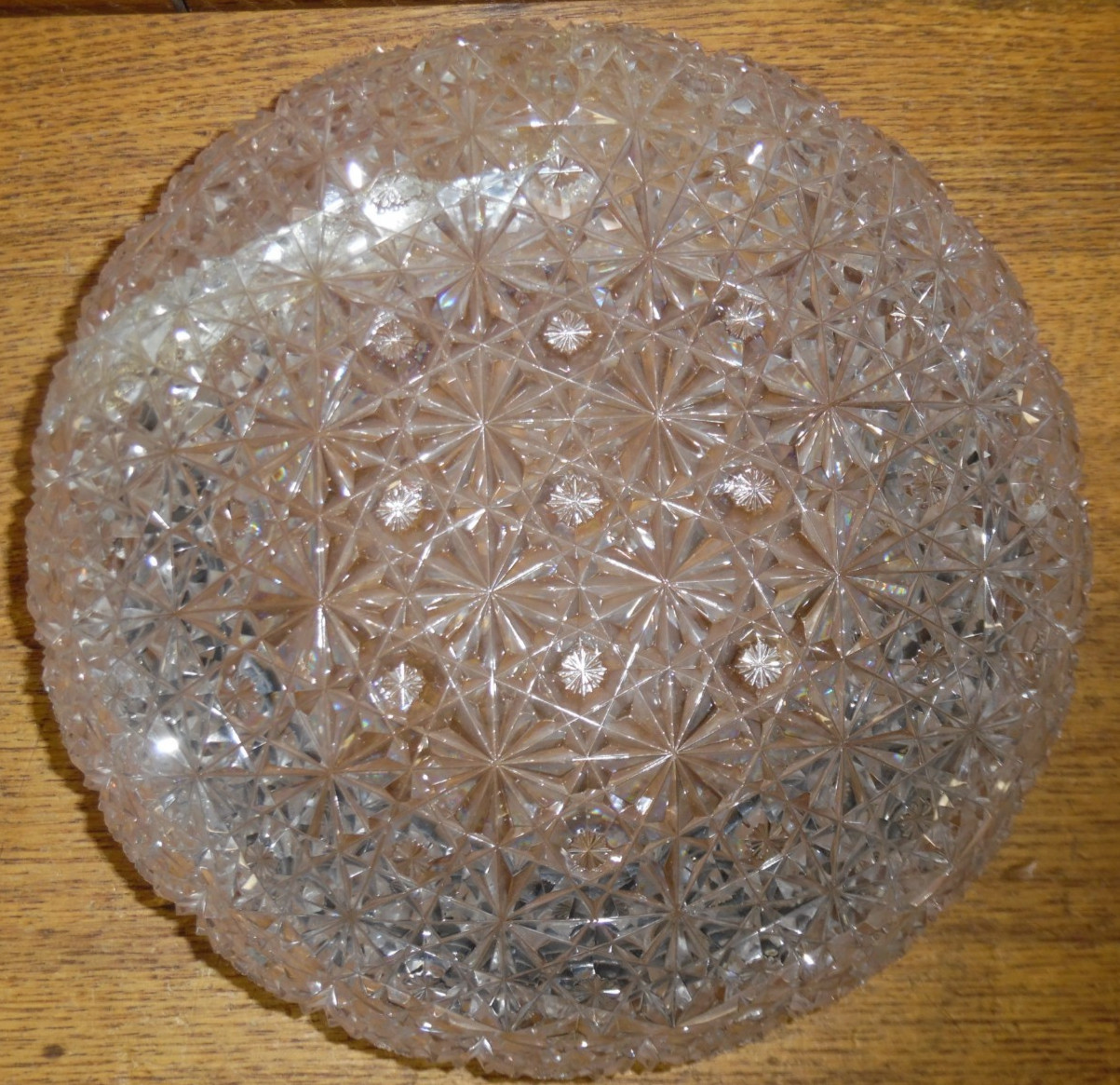 DAMAGED Antique American Brilliant Cut Glass Large Covered Dish – 9.5″ Diameter