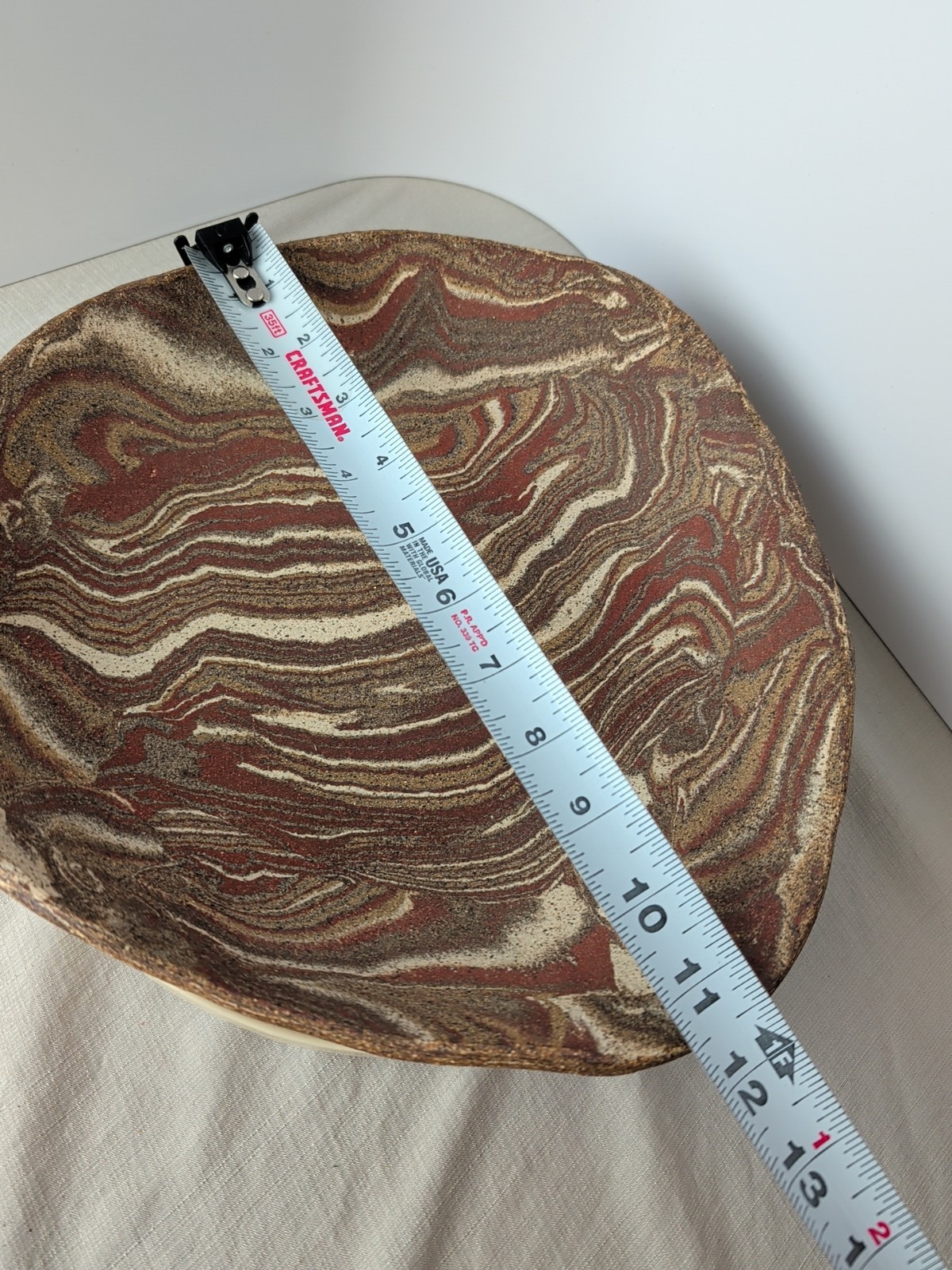 Jane Parshall Studio Art Pottery Platter – Marbled Inlaid Clay – W/ 1988 Receipt