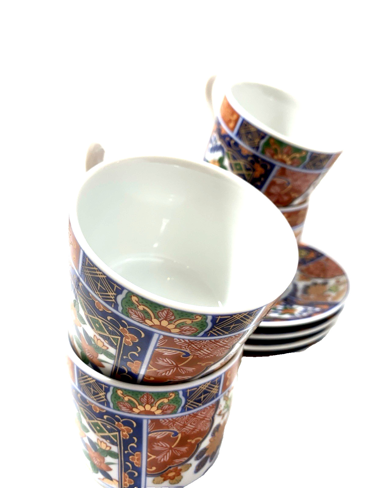 GUMPS KARAKUSA IMARI SET 4 COFFEE TEA CUP&SAUCER 2 SETS AVAIL RED BLU GREN GILT
