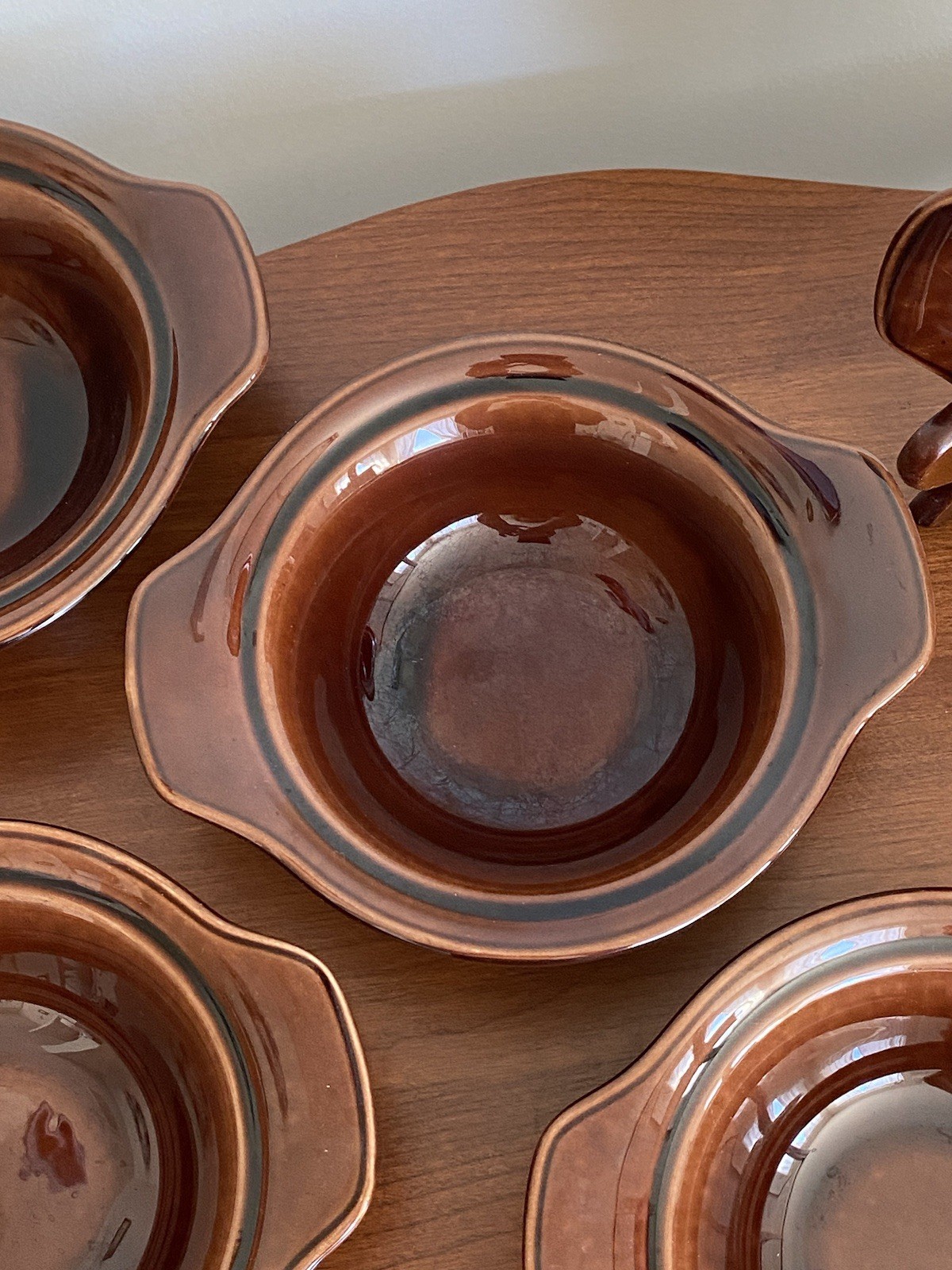 Set Of 6 Early California Brown Lugged Chowder Soup Bowls Vernon Kilns Vintage