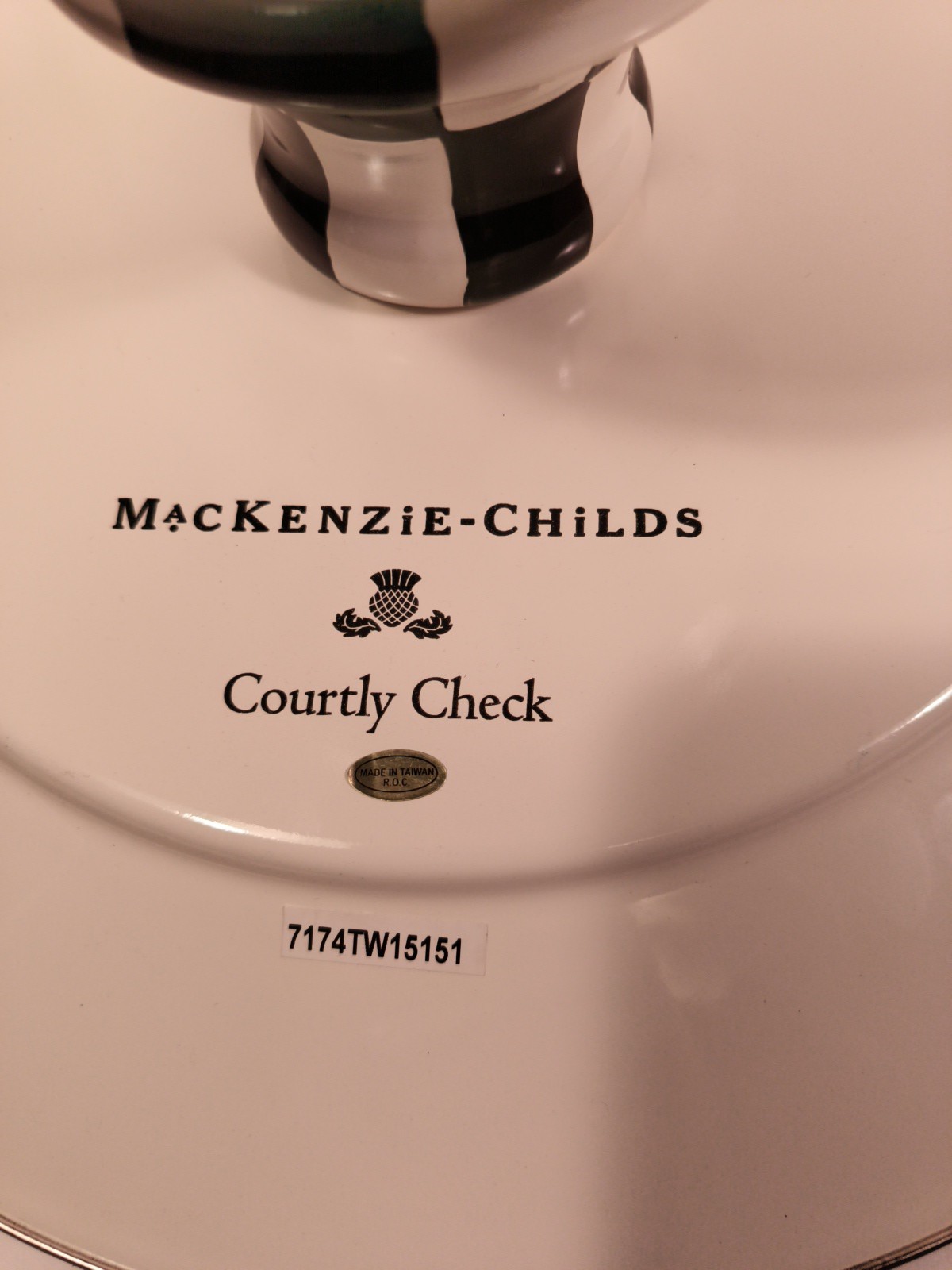 MacKenzie-Childs Courtly Check Large 16″ Round Pedestal Platter Great Condition