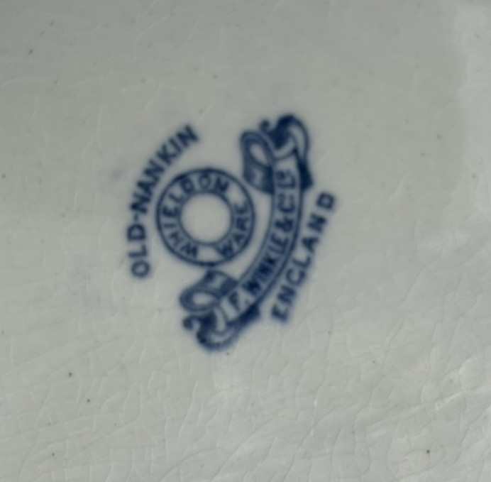Rare F. Winkle & Co. Ltd England Blue Old Nankin 12″ Oval Platter Gold Trim VGUC