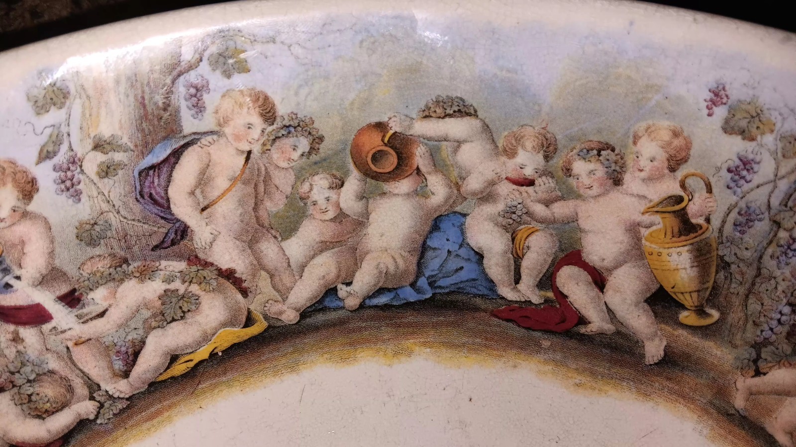 Huge Victorian Ironstone Punch Bowl Bachus Satyr Fawn And Puttis Neoclassical