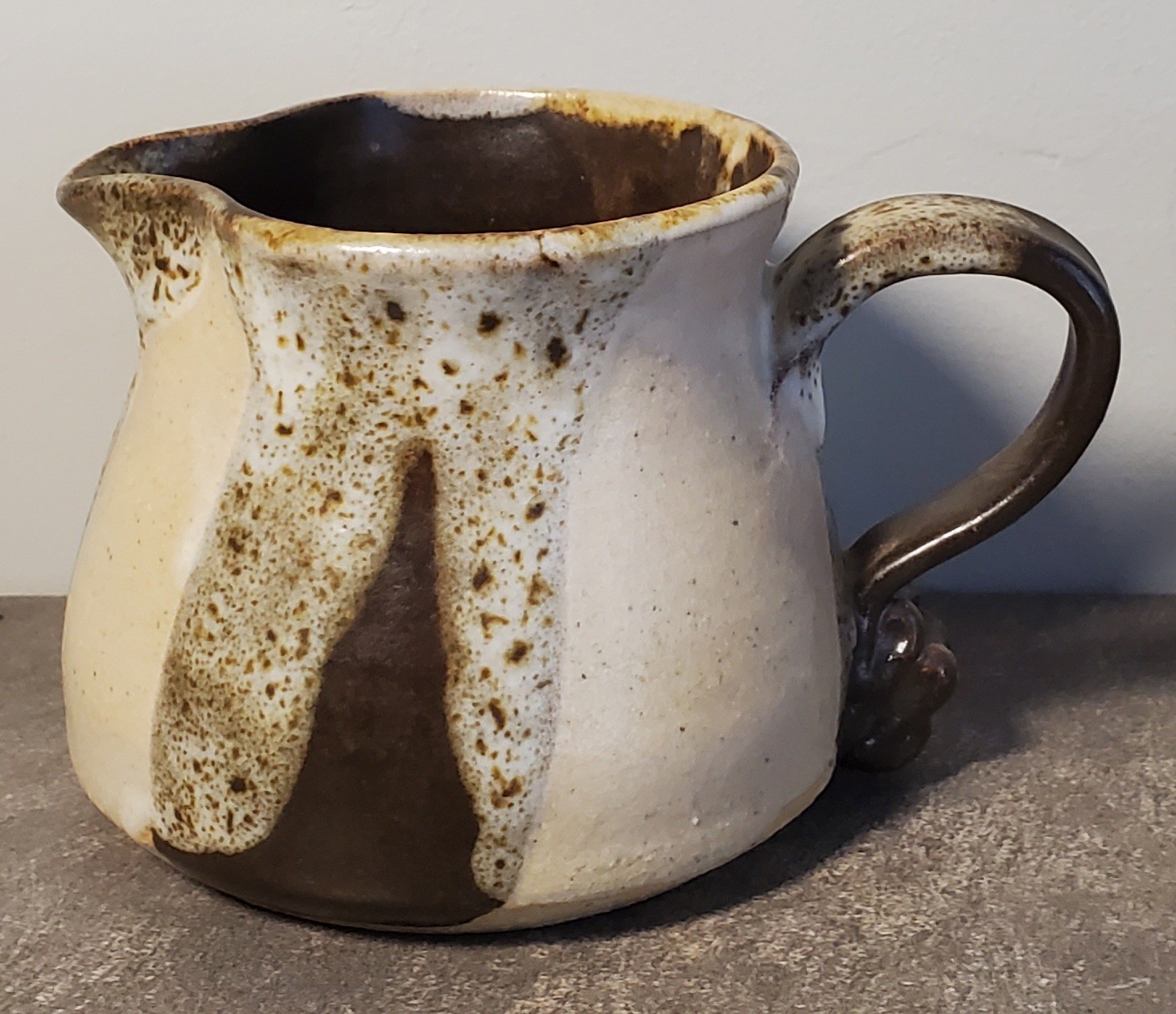 Studio Art Pottery Creamer Pitcher Signed Glazed Stoneware 3.5″ X 3.25″