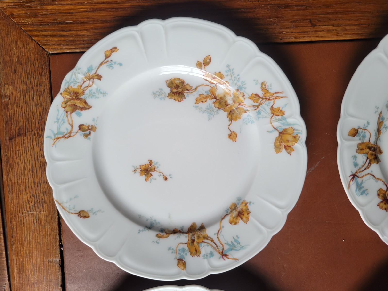 (4) Haviland 7.25 Inch Salad PLATES – Yellowish Brown Flowers -Limoges