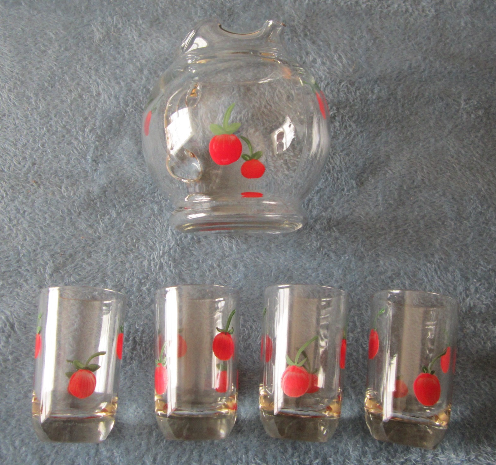 Apple/Cherry? Pitcher & 4 Juice Glasses Home Decor Hand Painted?
