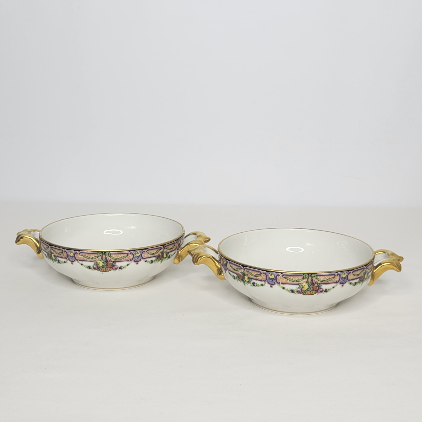 Set of 6 WG & Co Limoges France Floral Porcelain Cream Soup Bowls and Saucers