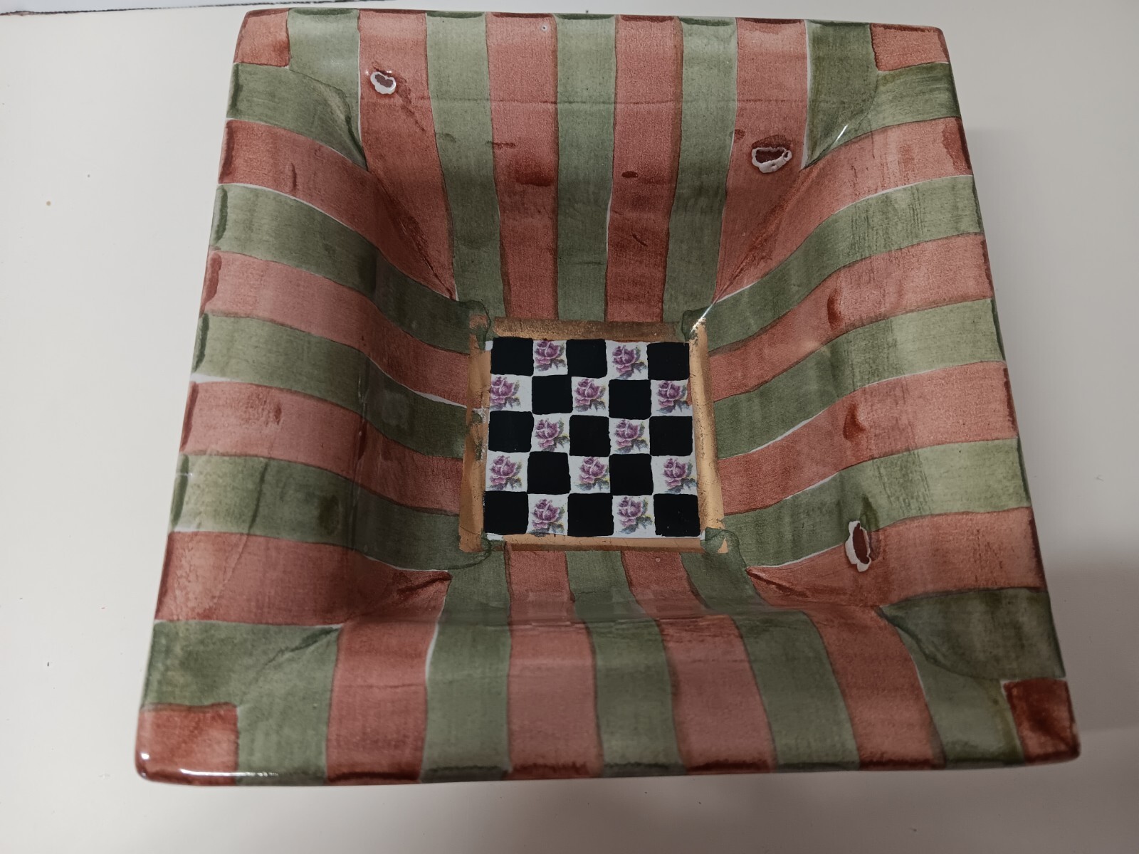 MacKenzie Childs Torquay Palm and Devon / Buttercup Bowl Dish 6″ square EUC!