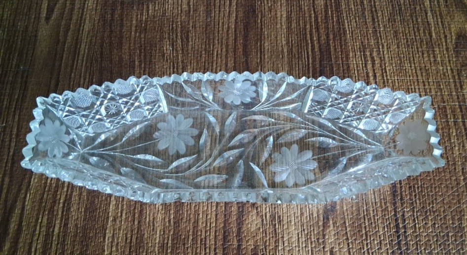 American Brilliant Period Cut Glass Crystal Celery Dish 12″ X 4.5″ Vintage