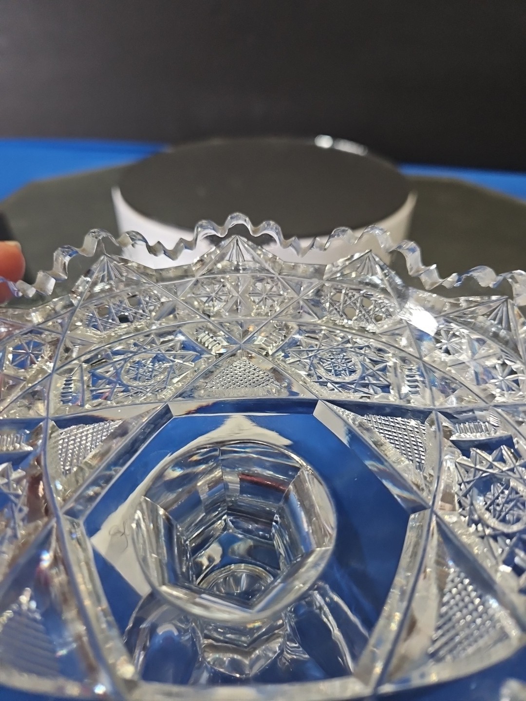 Compote Bowl, American Brilliant Period Cut Glass Crystal Hoare signed Steuben