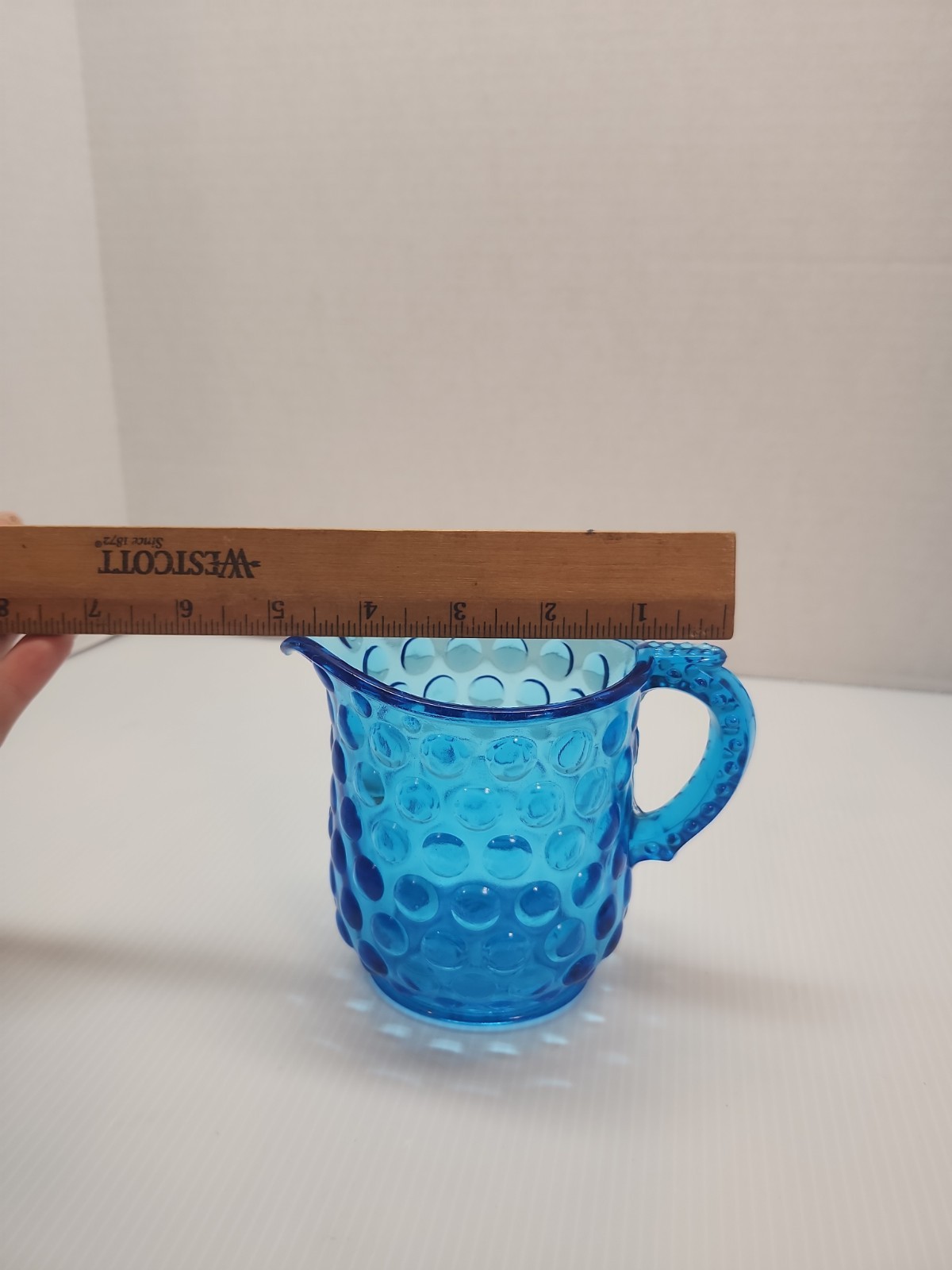 Vintage Blue Hobnail Small Pitcher Or Creamer 4.25″ Tall