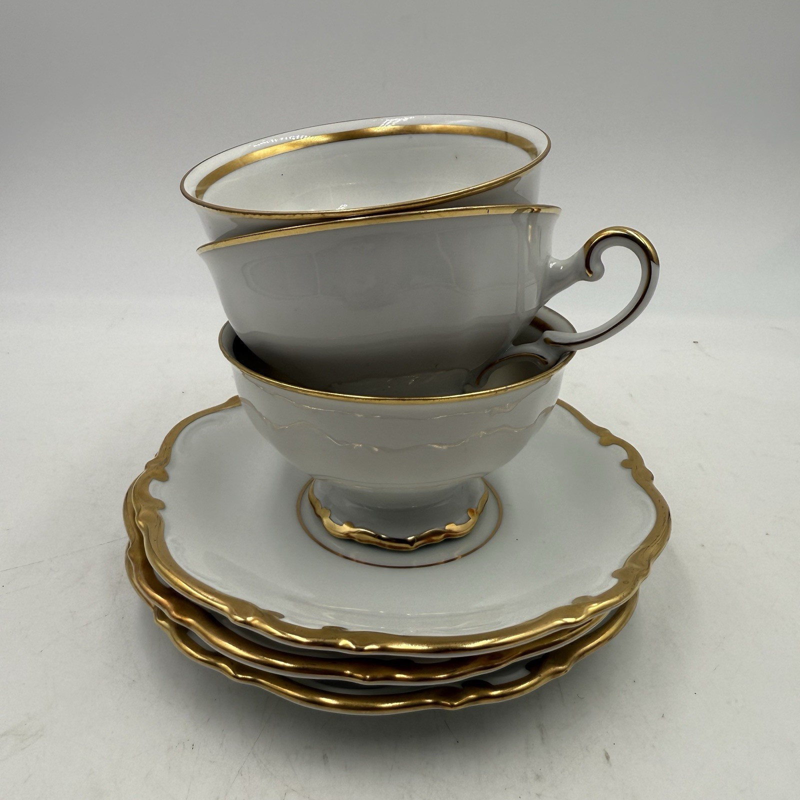 Mitterteich Bavaria Golden Lark Tea Coffee Cups Saucers Set of 3 Made in Germany