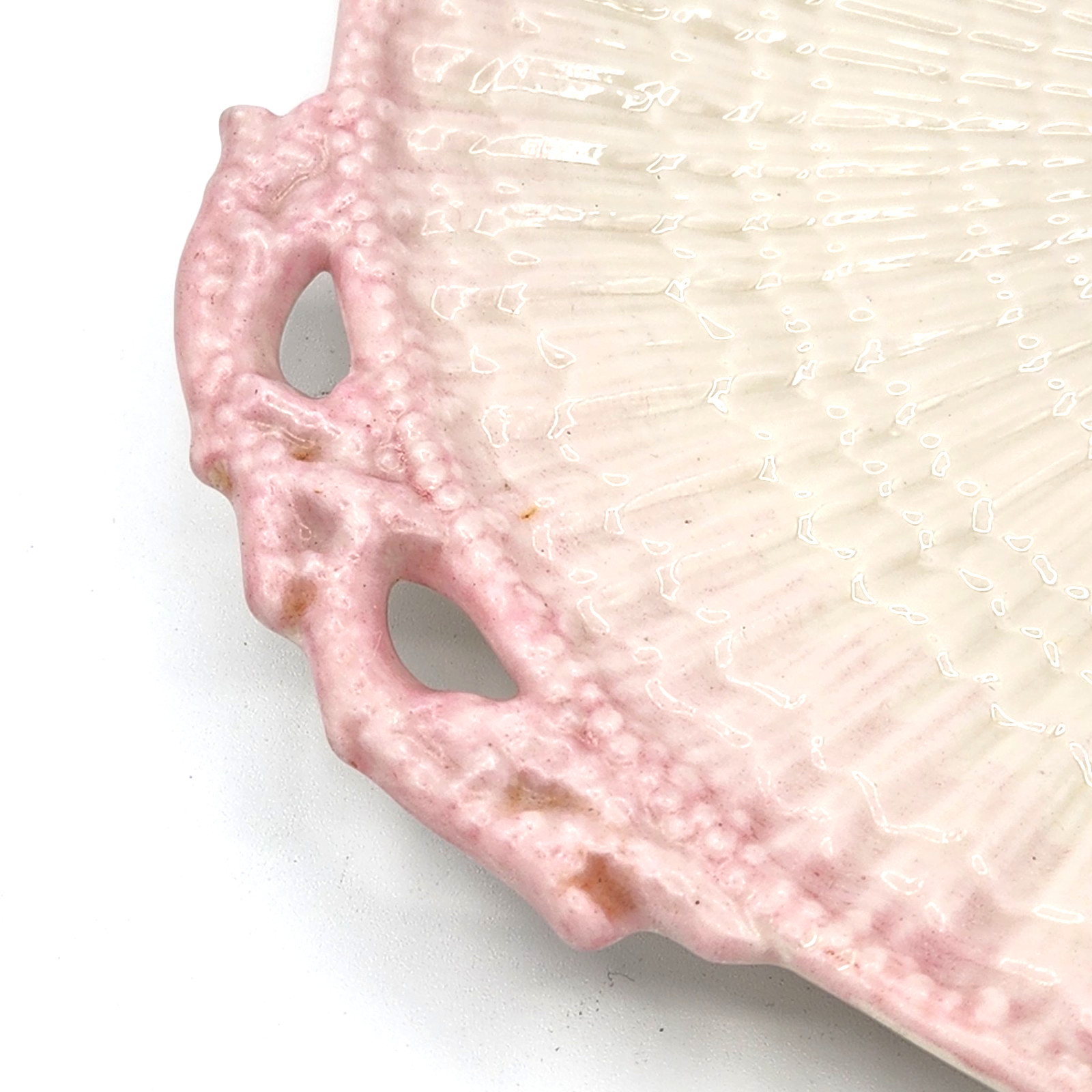 Rare Belleek Pink Limpet 10.75″ Handled Cake Platter Serving Plate3rd Black Mark