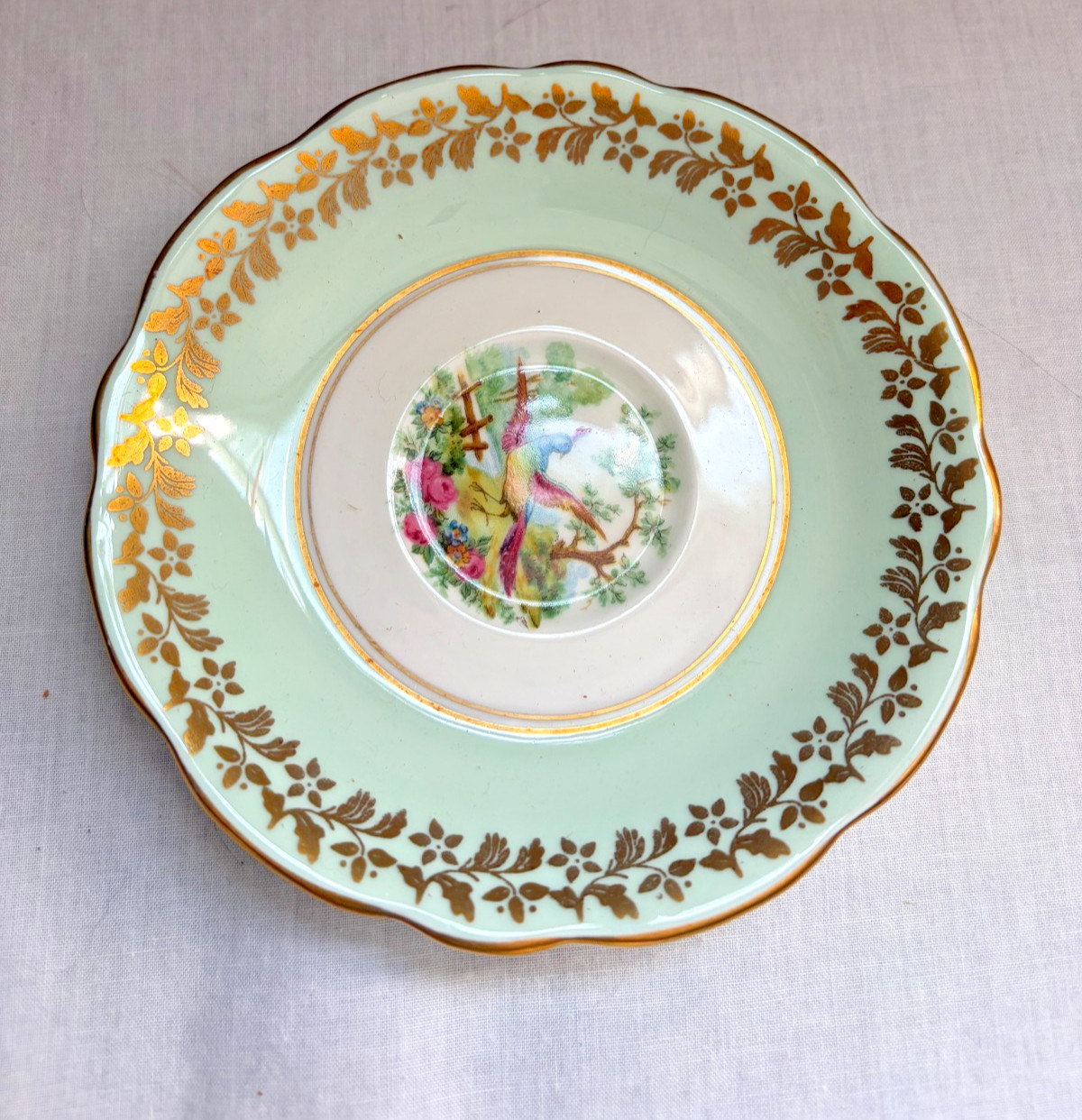Vintage Foley Bone China England Yellow & Green Tea Cup Saucer Set Gold Trim