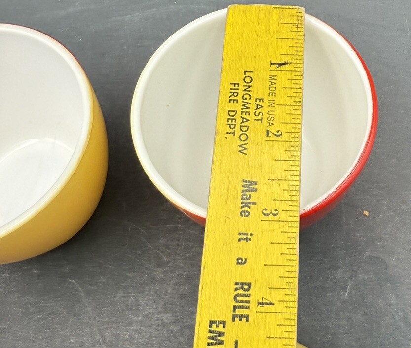 2 Vtg 30s 40s Hazel Atlas Apple Jelly Jars Lid Yellow Red Milk Glass SEE PICTURE