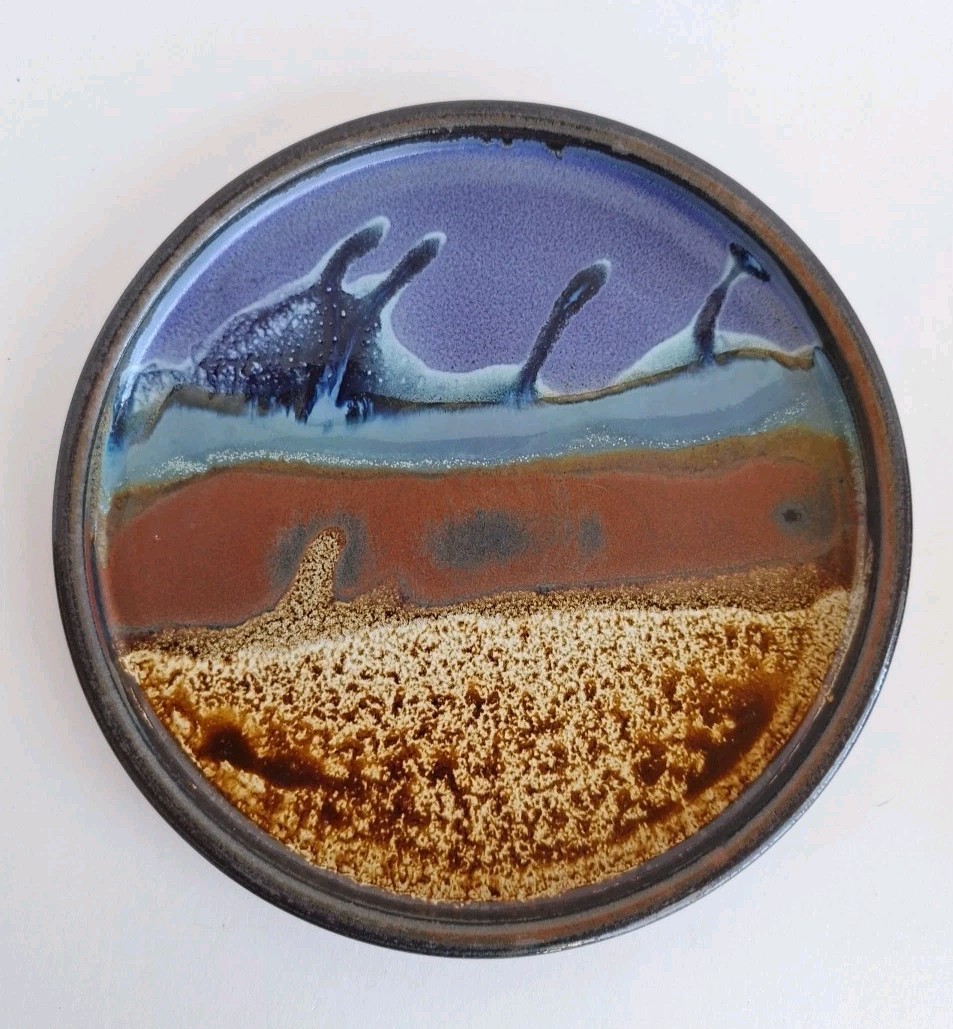 Doug Adams “The Wave” Salad Plates 8.25″ Signed Studio Art Pottery Set Of 4