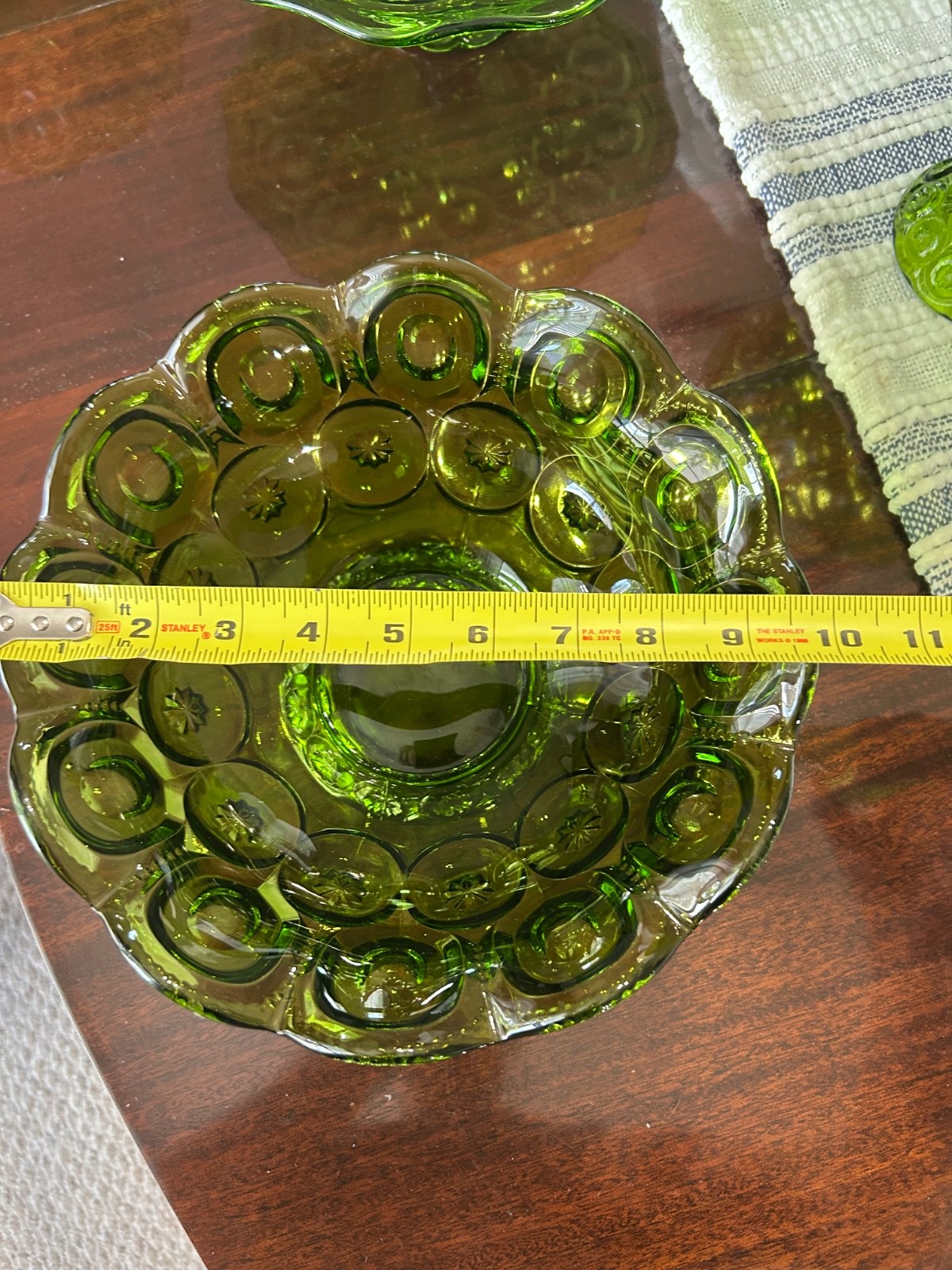 Vintage 4pc L.E. Smith Green Moon & Stars Set Cake Pedestal 2 Bowls 1 Compote