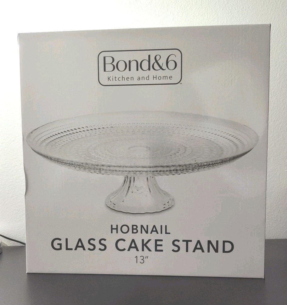 BOND & 6 Kitchen And Home -Hobnail Glass Cake Stand 13″ Brand New In The Box