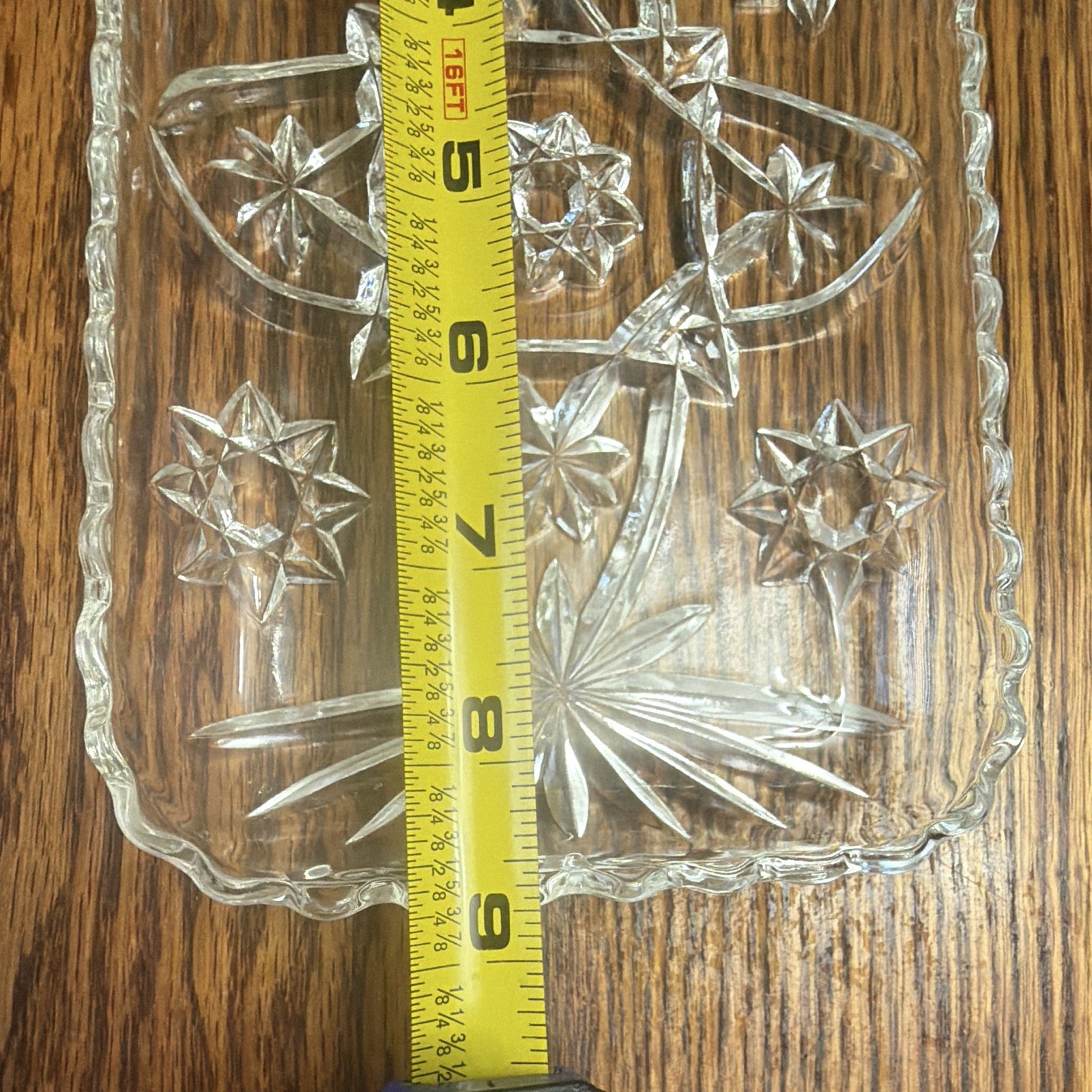 Clear Pressed Glass Starburst Rectangle Serving Tray 9 x 5 in Decorative